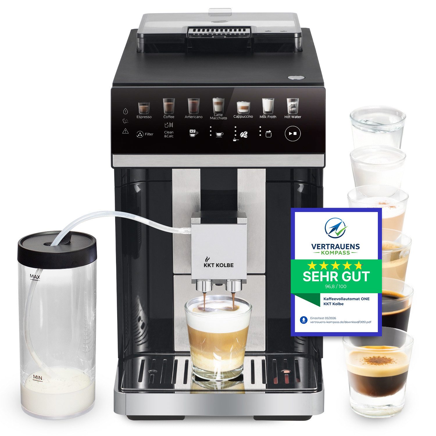 KKT KOLBE Kaffeevollautomat KKT KOLBE One, Automatische Reinigung, 2 Tassen-Funktion, 7 Kaffeespezialitäten