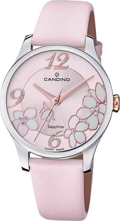 Candino Quarzuhr »Candino Damen Armbanduhr Elegance«, (Armbanduhr), Damen Armbanduhr rund, Lederarmband rosa, Fashion