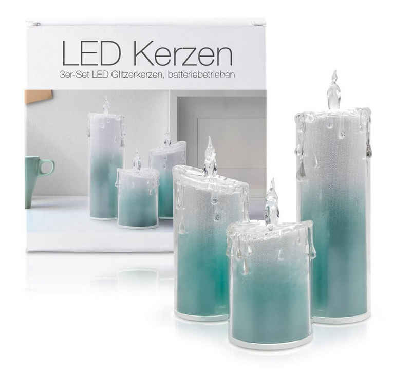 LED Universum LED-Kerze »LED Acryl Glitzer Kerze Türkis 3er Set "Liza"«