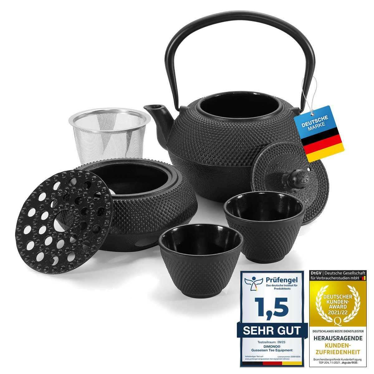 Dimono Teekanne DIMONO Traditionelle Teekanne Gusseisen mit Teebecher&Teekannenwärmer, (Traditionelles Tee-Set), Emaille – Bild 4 von 4