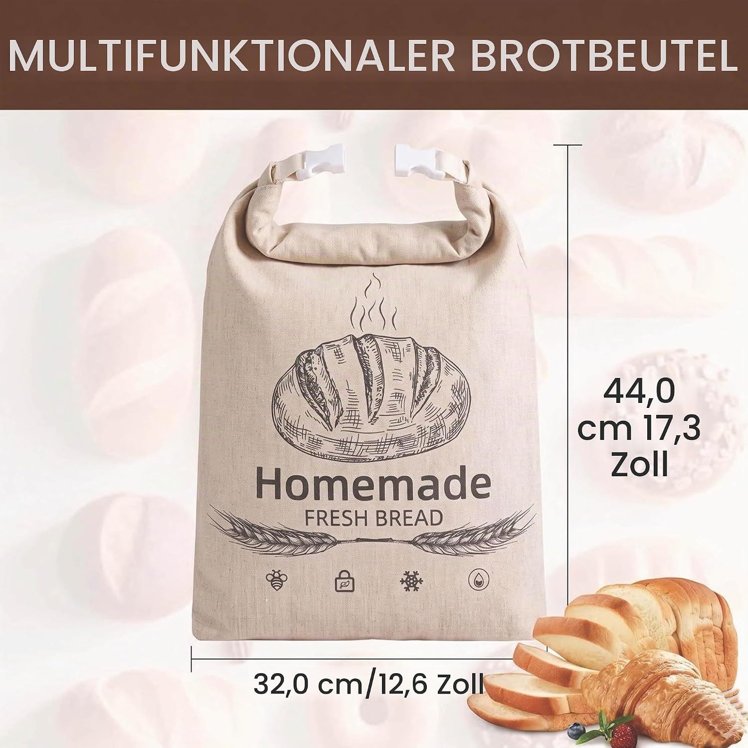 Zyronn Brottasche Bienenwachs Brotbeutel,42x33 cm Brotbeutel mit Bienenwachs – Bild 3 von 5