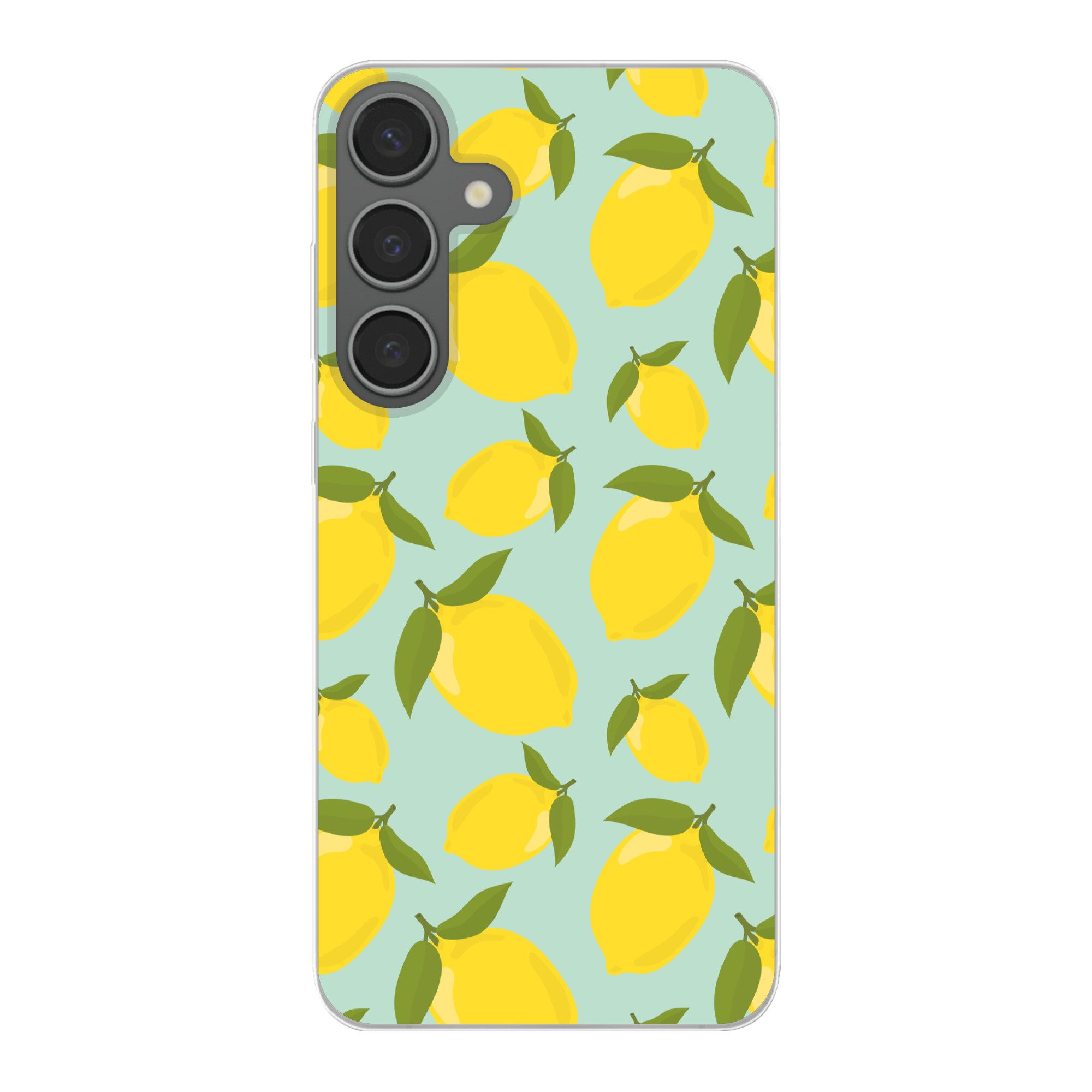 MuchoWow Handyhülle für Samsung Galaxy S24 Plus Muster Zitronen - Gelb - Blau - Muster - F, Phone Case, Silikon, Schutzhülle Dünn