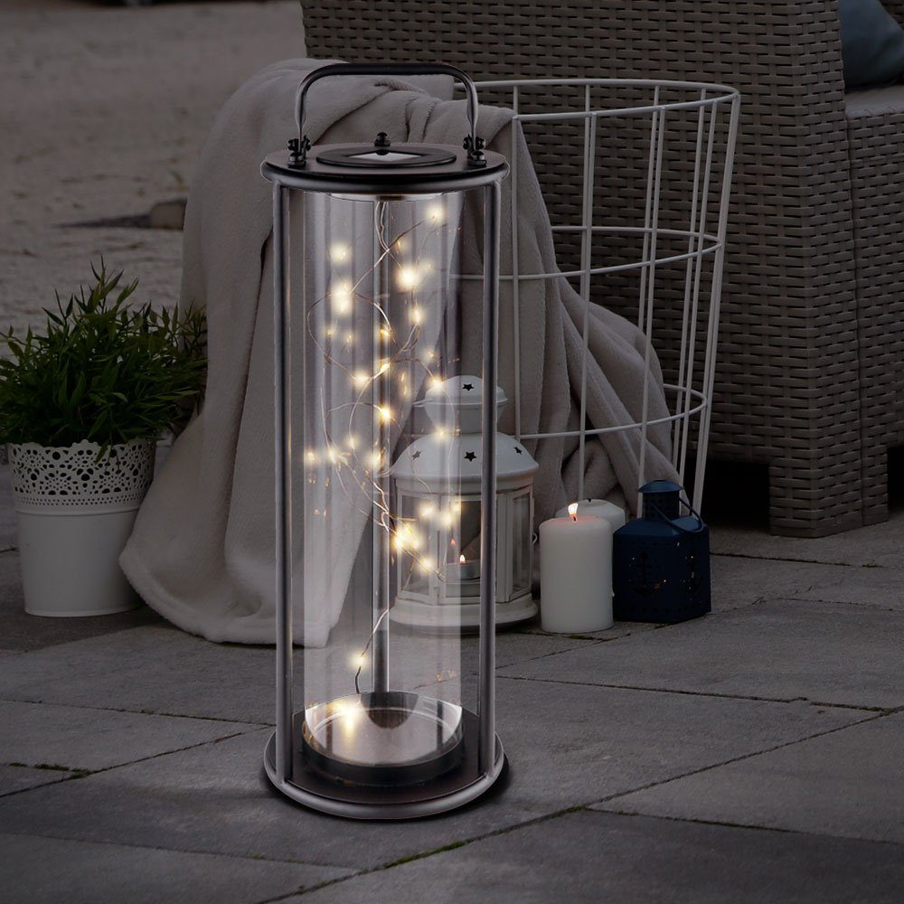 verbaut, LED-Leuchtmittel Außen Standleuchte Außen-Tischleuchte, etc-shop Stehlampe fest Garten Solar Warmweiß, Balkon LED Glas