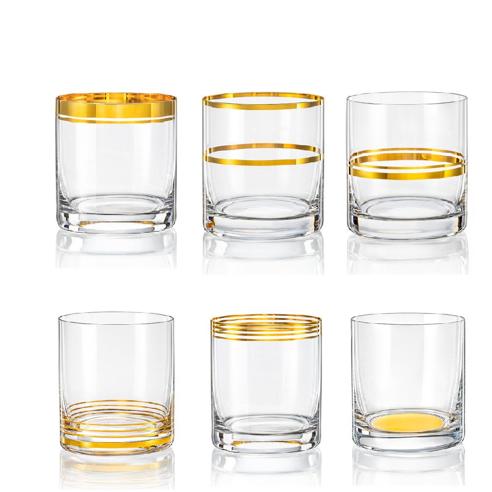Crystalex Whiskyglas Whiskygläser Wasserglas Saftgläser Harmonics Barline Kristallgläser, 6-tlg., Kristallglas, 6er Set, 6 unterschiedliche Modelle in ein Karton, Handbemalt, Gold