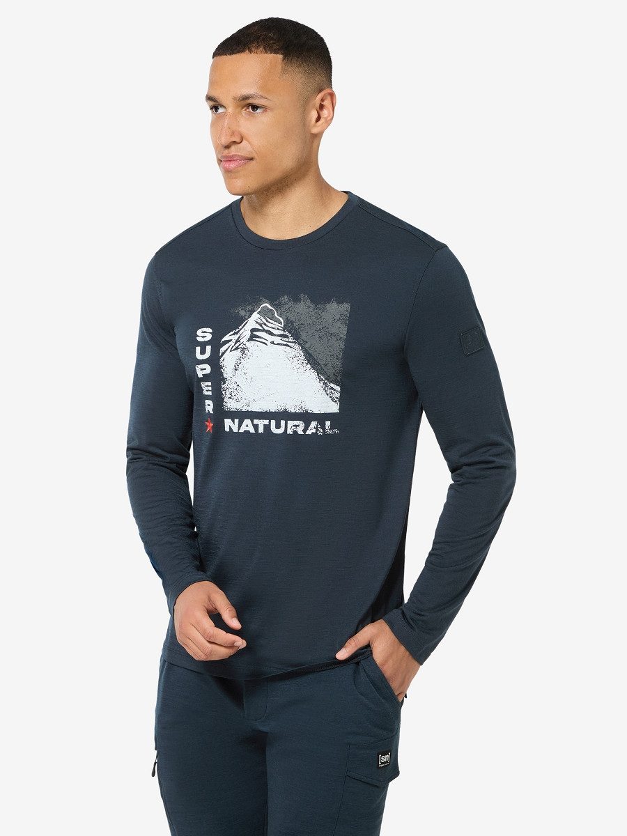 SUPER.NATURAL Langarmshirt für Herren, nachhaltig, Merino mit Berg-Motiv, atmungsaktiv