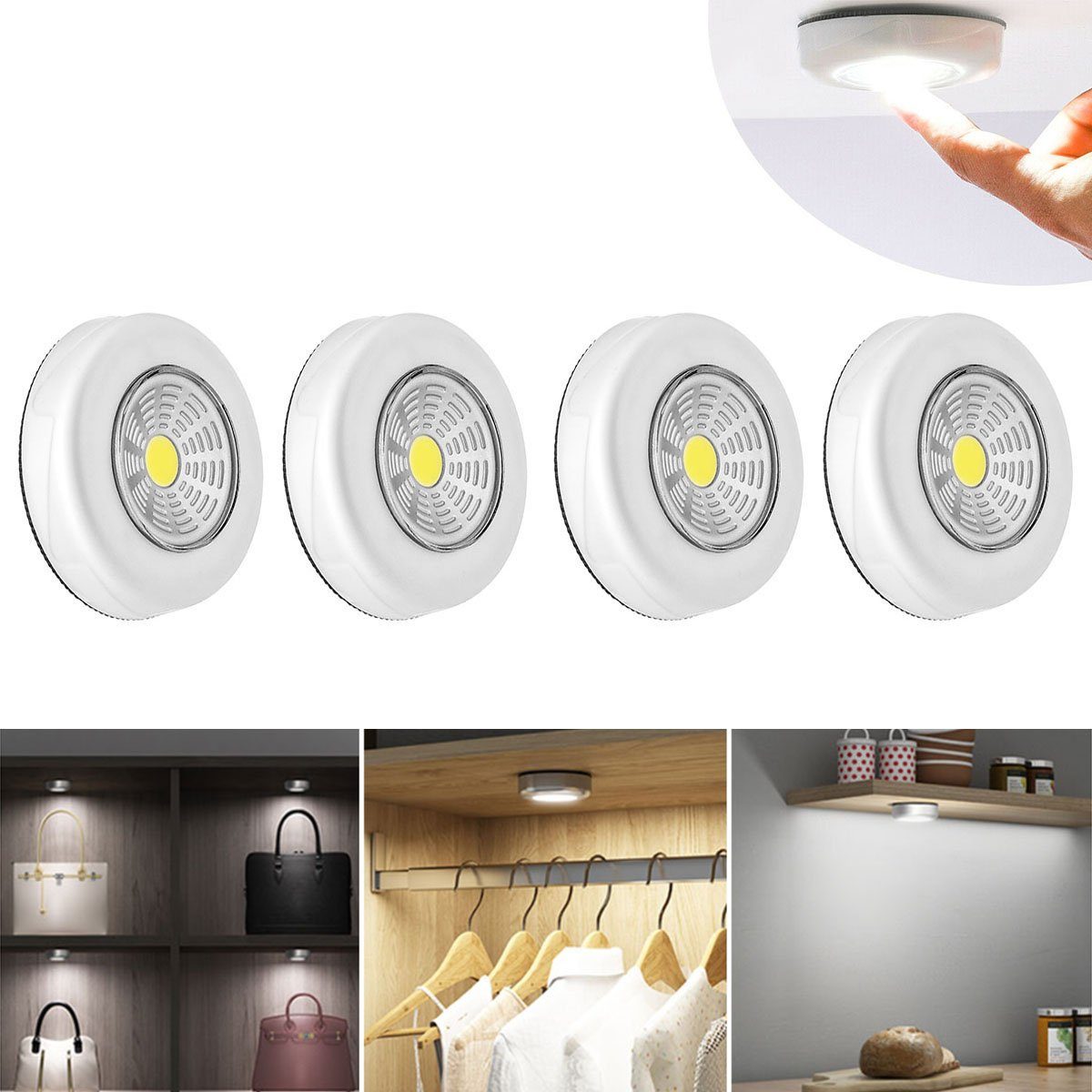 LETGOSPT LED Unterbauleuchte ‎Kaltweiß 4x LED Touch Nachtlicht LED Lampe