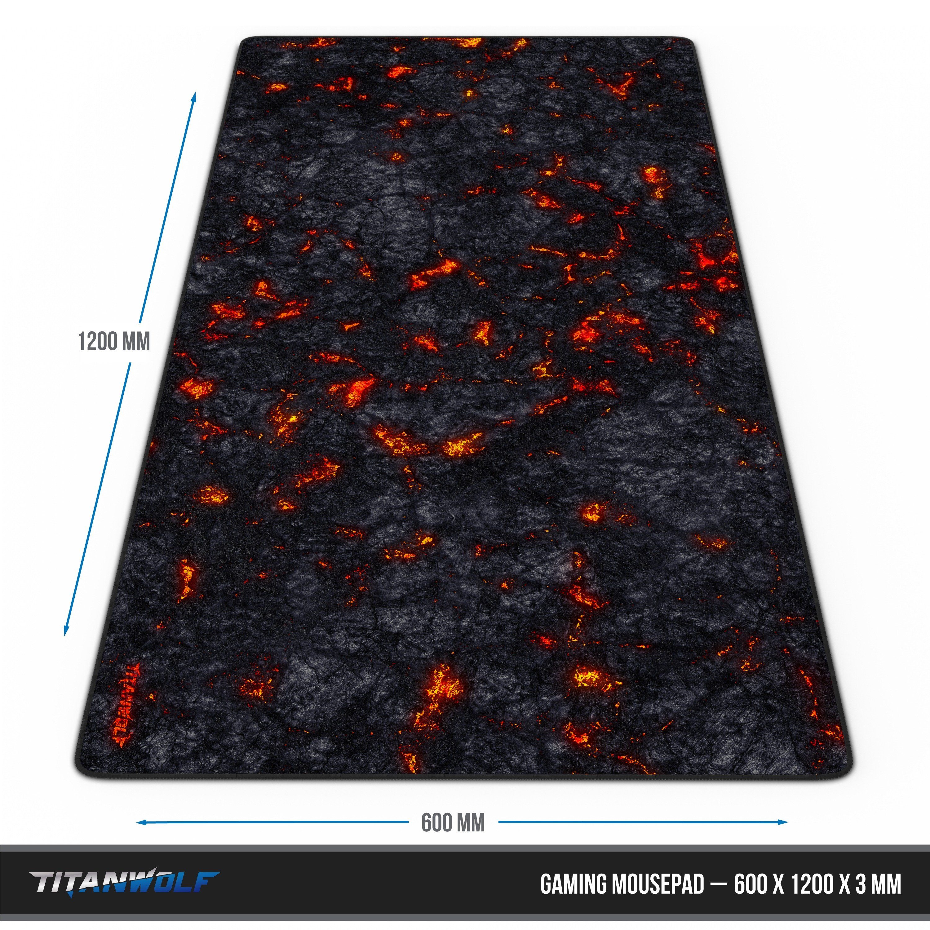Titanwolf Gaming Mauspad XXXL Speed Mousepad 1200 x 600 x 3 mm, große Tischunterlage (1-St), rutschfest, abwaschbar, Geschwindigkeit & Präzision, Lavamotiv – Bild 5 von 5