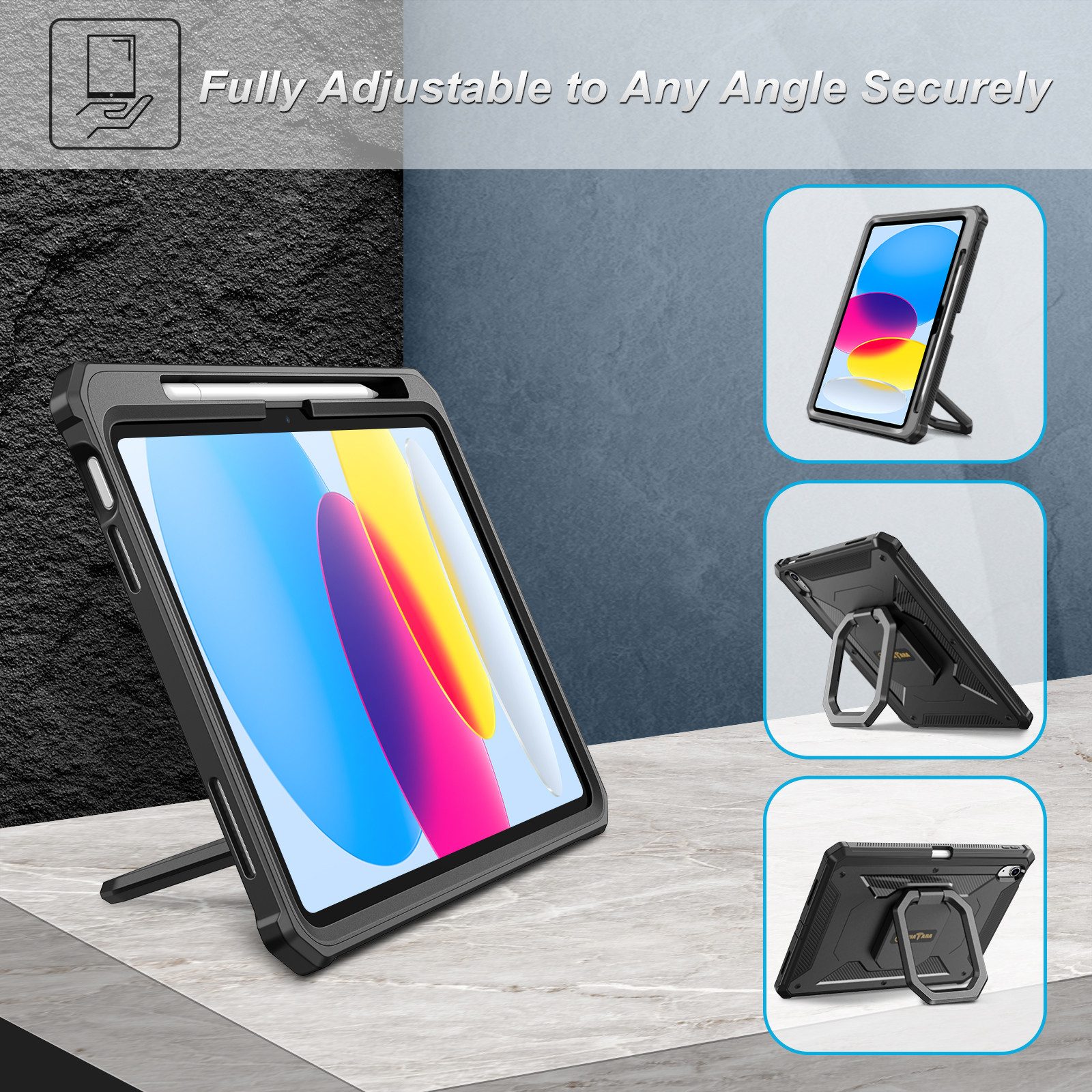 Fintie Tablet-Hülle für iPad 11./10. Generation 11/10,9 Zoll 2025/2022[Tuatara Magic Ring], 360 Grad drehbarer Griff Ständer Stoßfest Cover mit Displayschutzfol – Bild 4 von 5