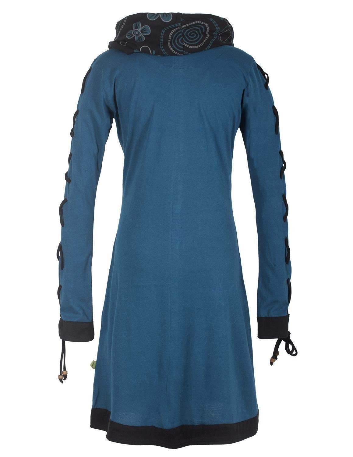 Vishes Midikleid Bedrucktes Blumen Kleid mit Schalkragen - Schnüren Ethno, günstig online kaufen