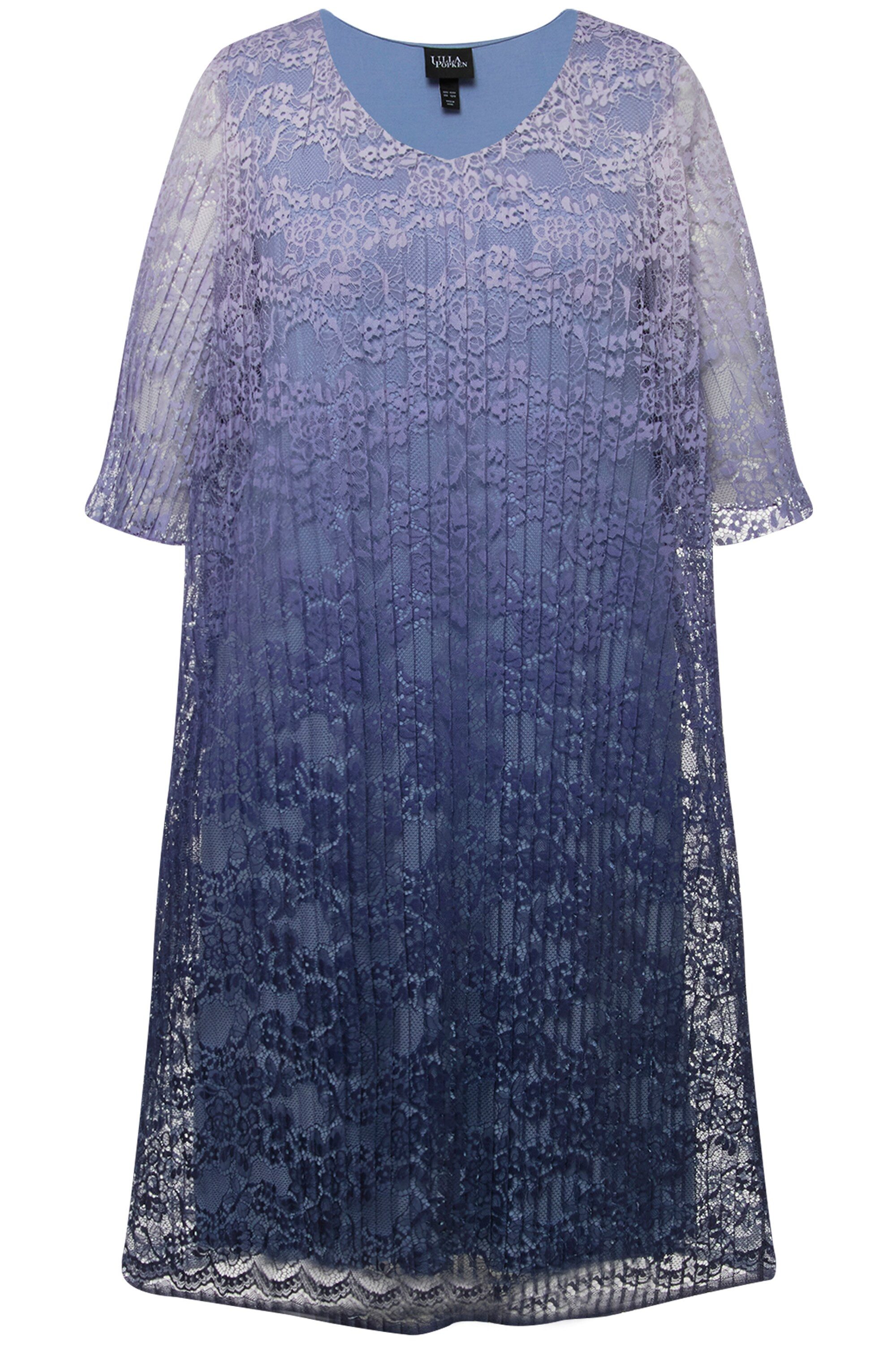 Ulla Popken Cocktailkleid Midikleid plissierte Spitze V-Ausschnitt Halbarm
