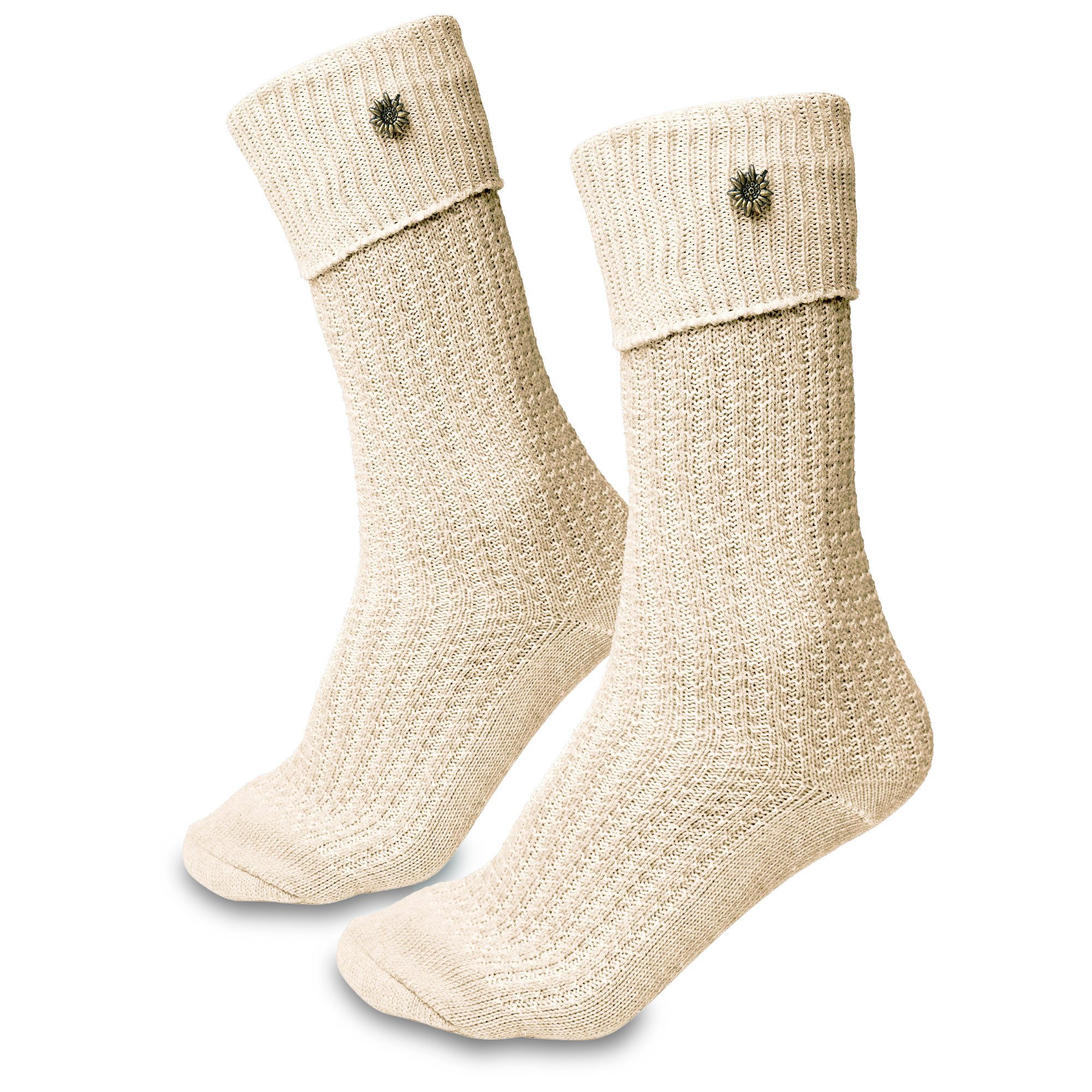 Steigenhöfer Manufaktur Trachtensocken mit Edelweißanstecker und Zopfmuster - Socken für Herren und Damen Bayerische Trachtenstrümpfe aus Baumwolle für dein Oktoberfest Outfit