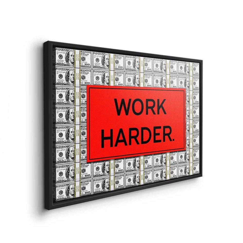 Leinwandbild DOTCOMCANVAS® Premium - Motivation Work - Büro Rahmen Mindset Harder - - Leinwandbild, goldener