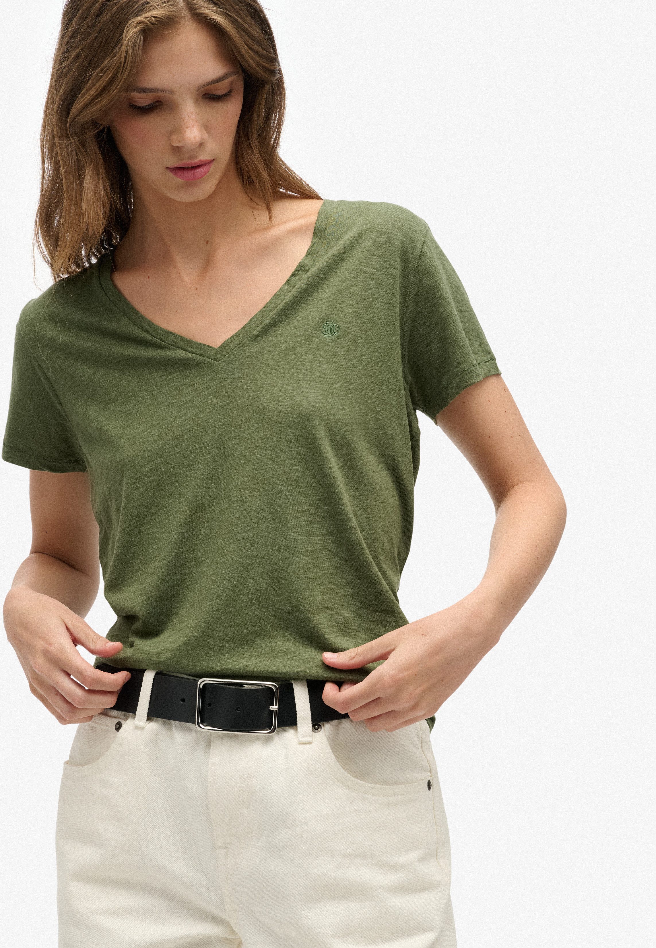 Superdry T-Shirt STUDIOS SLUB EMB VEE TEE Baumwollmischung, relaxed fit günstig online kaufen