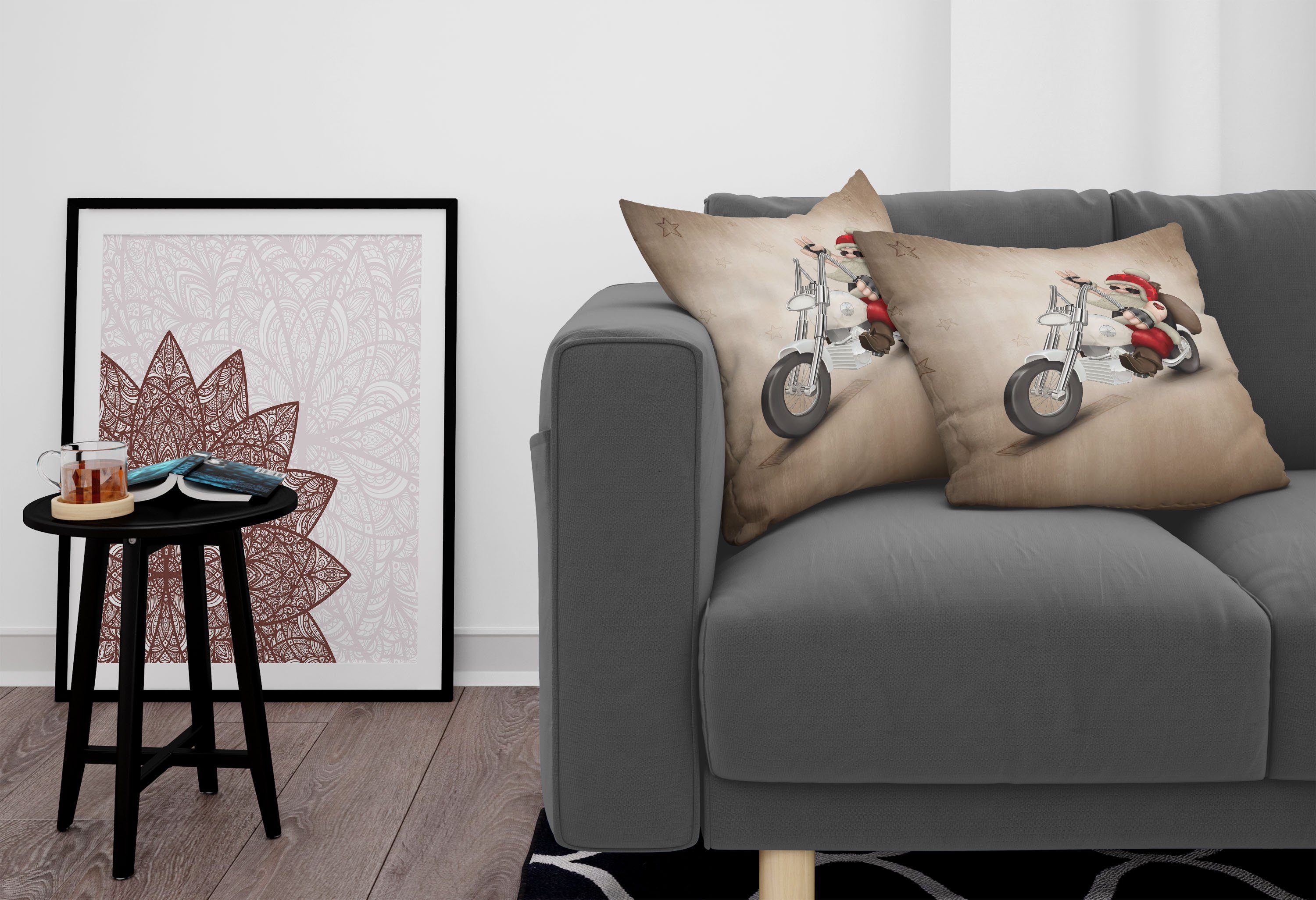 Kissenbezüge Modern Accent Kühle Weihnachten Stück), (2 Digitaldruck, Fahrrad Sankt Abakuhaus auf Doppelseitiger