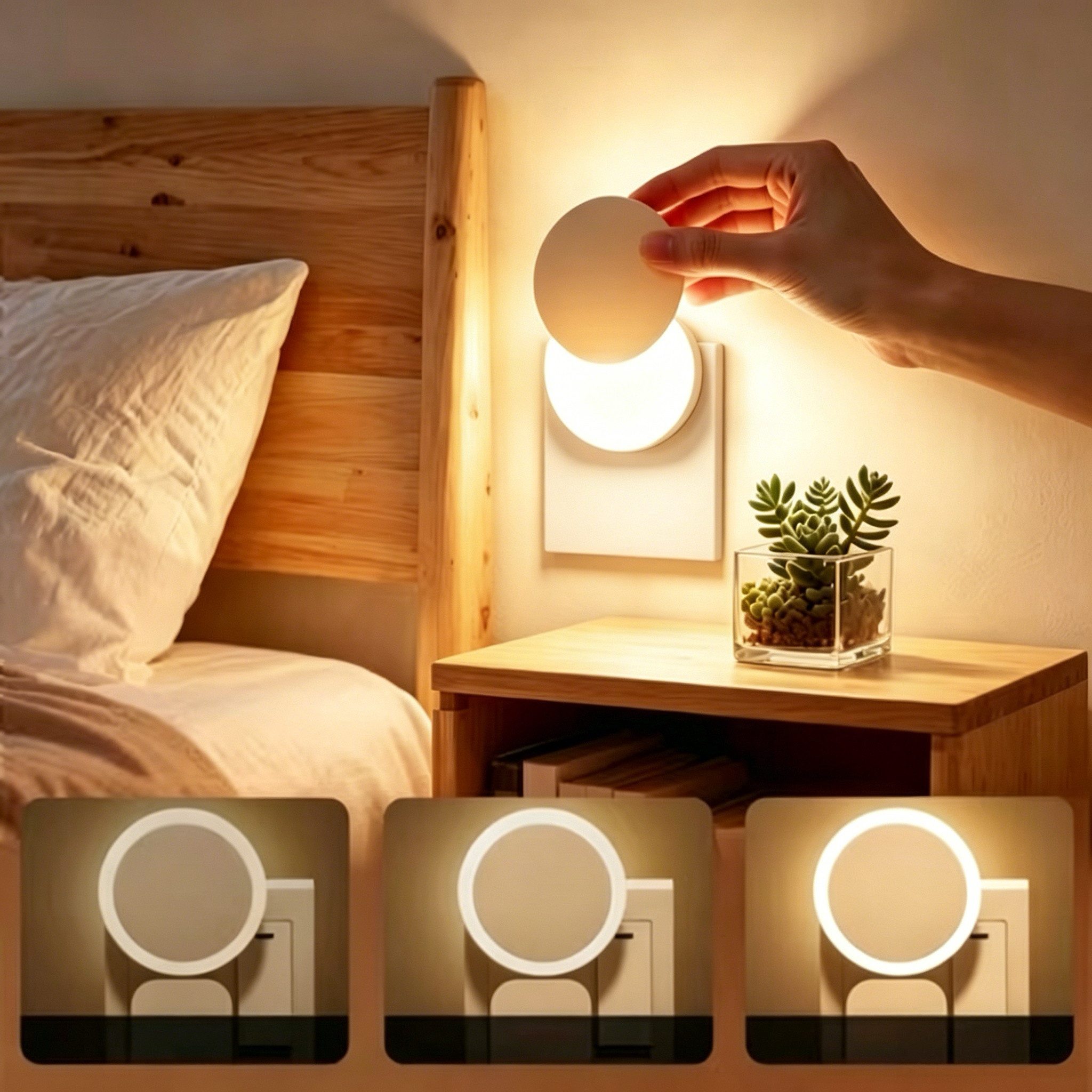 ibettertec Nachttischlampe Dimmbares Nachtlicht mit Dammerungssensor, Steckdosenlicht, LED fest integriert, Nachtlampe Einstellbare Helligkeit, stufenlose HelligkeitsregelungenergiesparendDämmerungssensor