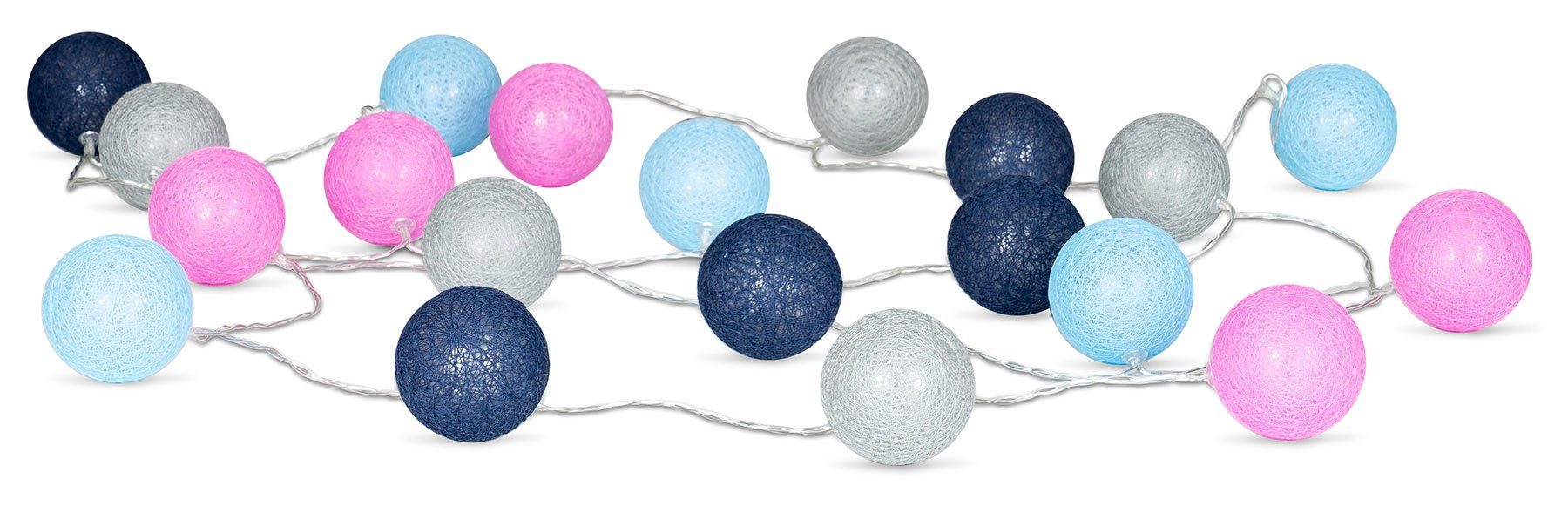 Levandeo® Lichterkette, Lichterkette Ø6cm LED Kugeln Girlande Lampions Baumwolle Blau Deko