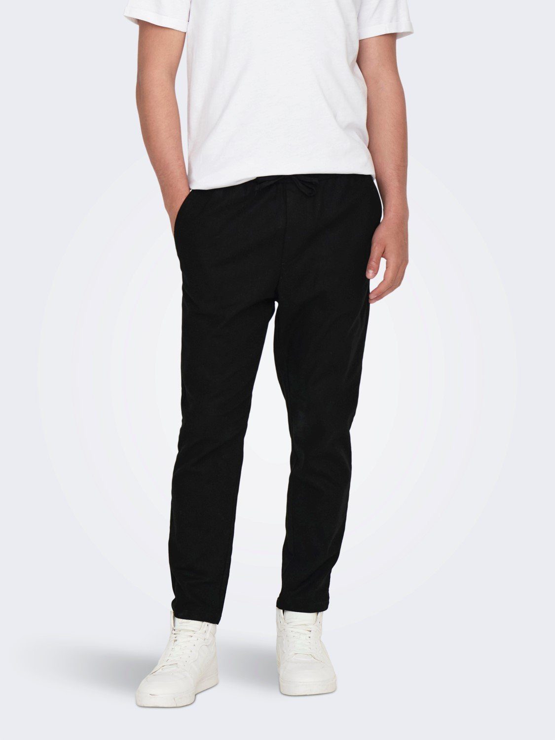 ONLY & SONS Stoffhose Leinen Baumwolle Stoffhose mit Tunnelzug ONSLINUS ONSLINUS CROP 0007 COT LIN PNT NOOS