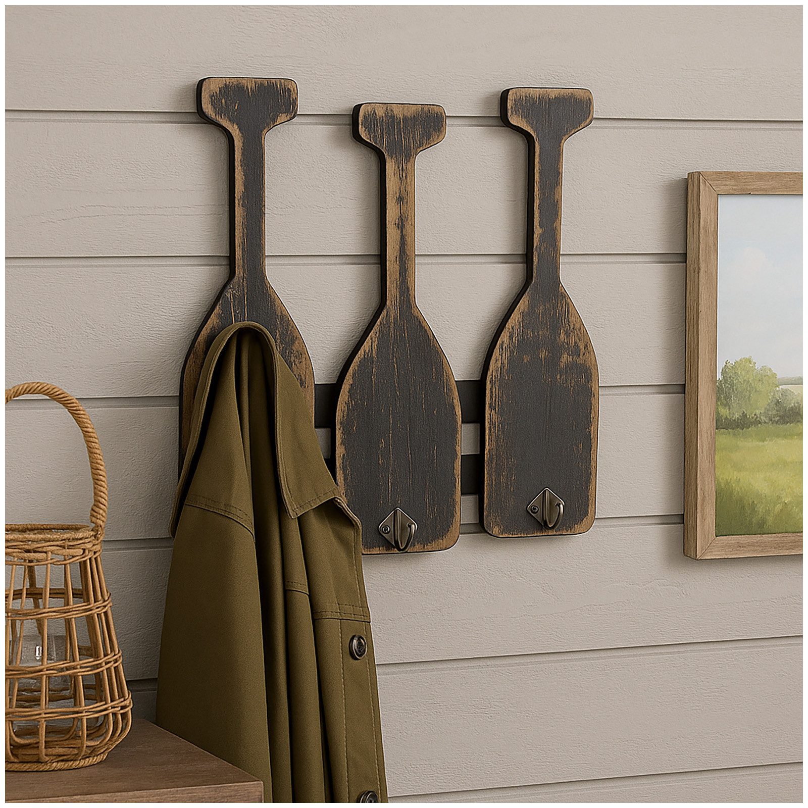 HTI-Line Garderobenleiste Maritime Wandgarderobe aus Holz (Stück, 1 St., 1x Wandgarderobe, ohne Dekoration), Pflegeleichte Oberflächen