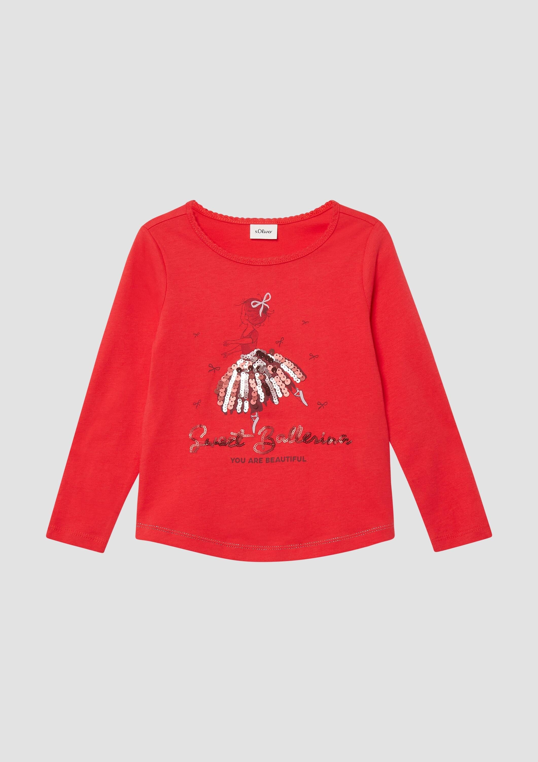 s.Oliver Langarmshirt T-Shirt Langarmshirt mit Pailletten und abgerundetem Saum