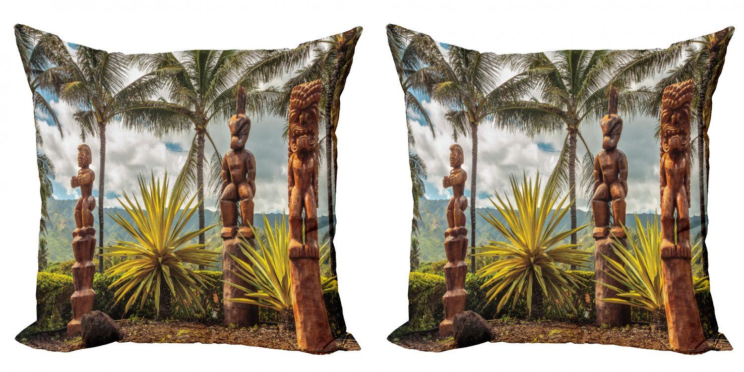 Kissenbezüge Modern Accent Doppelseitiger Digitaldruck, Abakuhaus (2 Stück), Hawaii Tiki Masken und Palmen