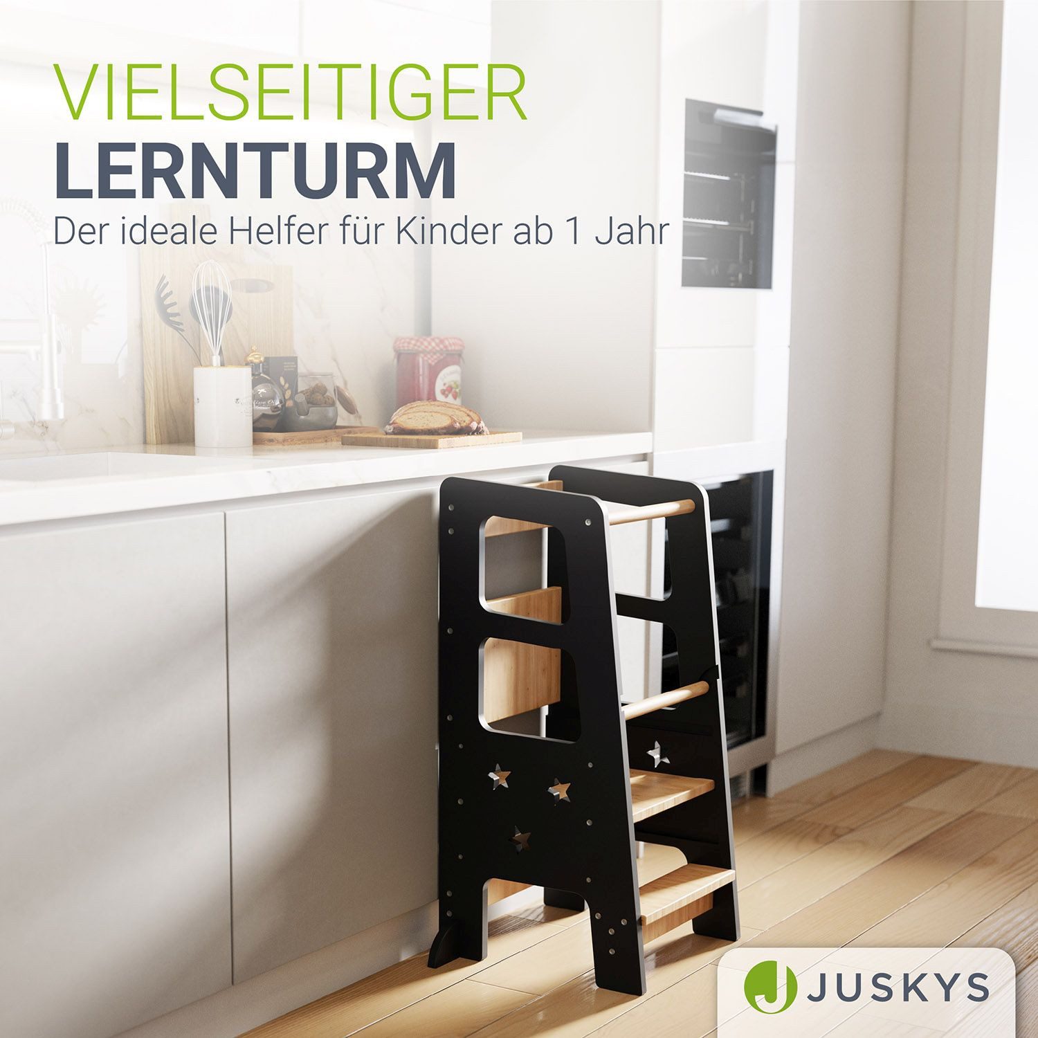 Juskys Stehhilfe Henny, Lernturm, 3-fach höhenverstallbar, mit seitlichem Umkippschutz