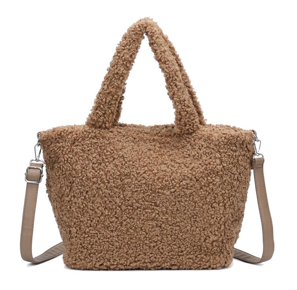 ITALYSHOP24 Schultertasche DAMEN TEDDY Plüsch Shopper TASCHE Tote Henkel Bag Schultertasche Hobo, Felltasche Umhängetasche Wintertasche Beuteltasche Weekender Kunstpelz