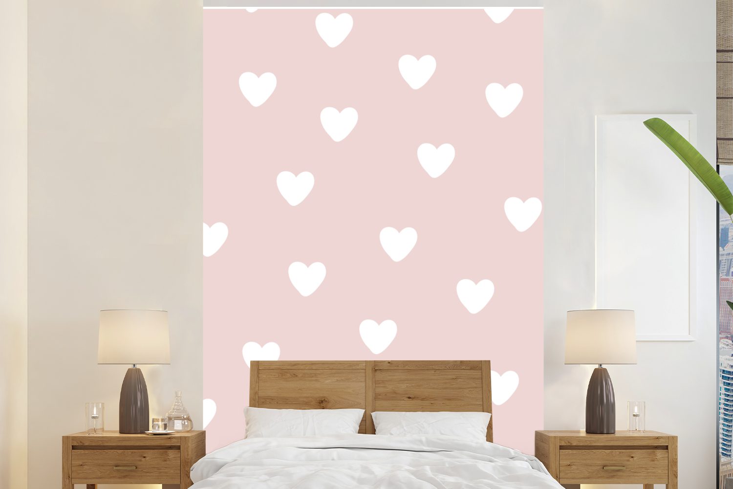 MuchoWow Fototapete Herz - Muster - Kinder - Rosa - Mädchen - Baby - Mädchen, Matt, bedruckt, Montagefertig Vinyl Tapete, Wandtapete, 145x220 cm