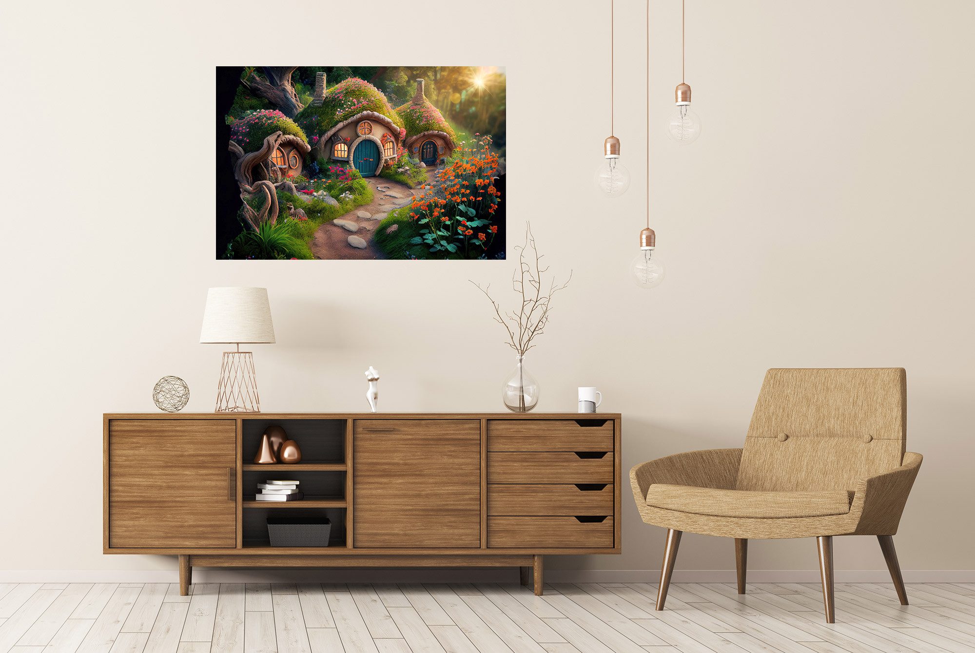 islandburner Poster Hobbit Häuser Fantasy Wald Märchen Haus Bedecktes Gras günstig online kaufen