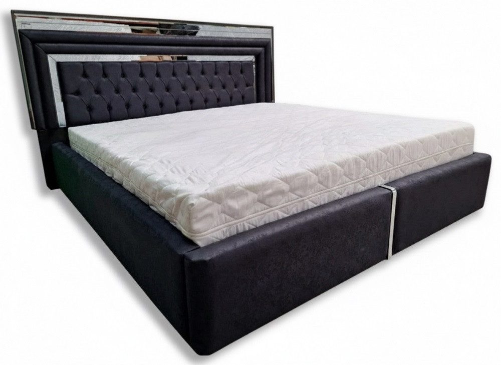 JVmoebel Bett Schwarzes Chesterfield Doppelbett aus Holz und Textil (1-tlg., Bett), Made in Europa