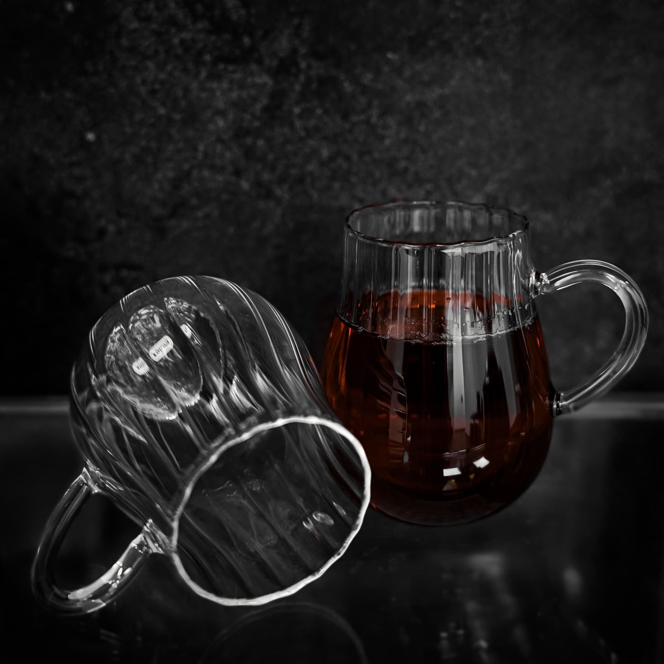 Mulex Teeglas Riffle Gläser-Set 350 ml - Tee - mit Henkel aus Borosilikatglas, 2-tlg.