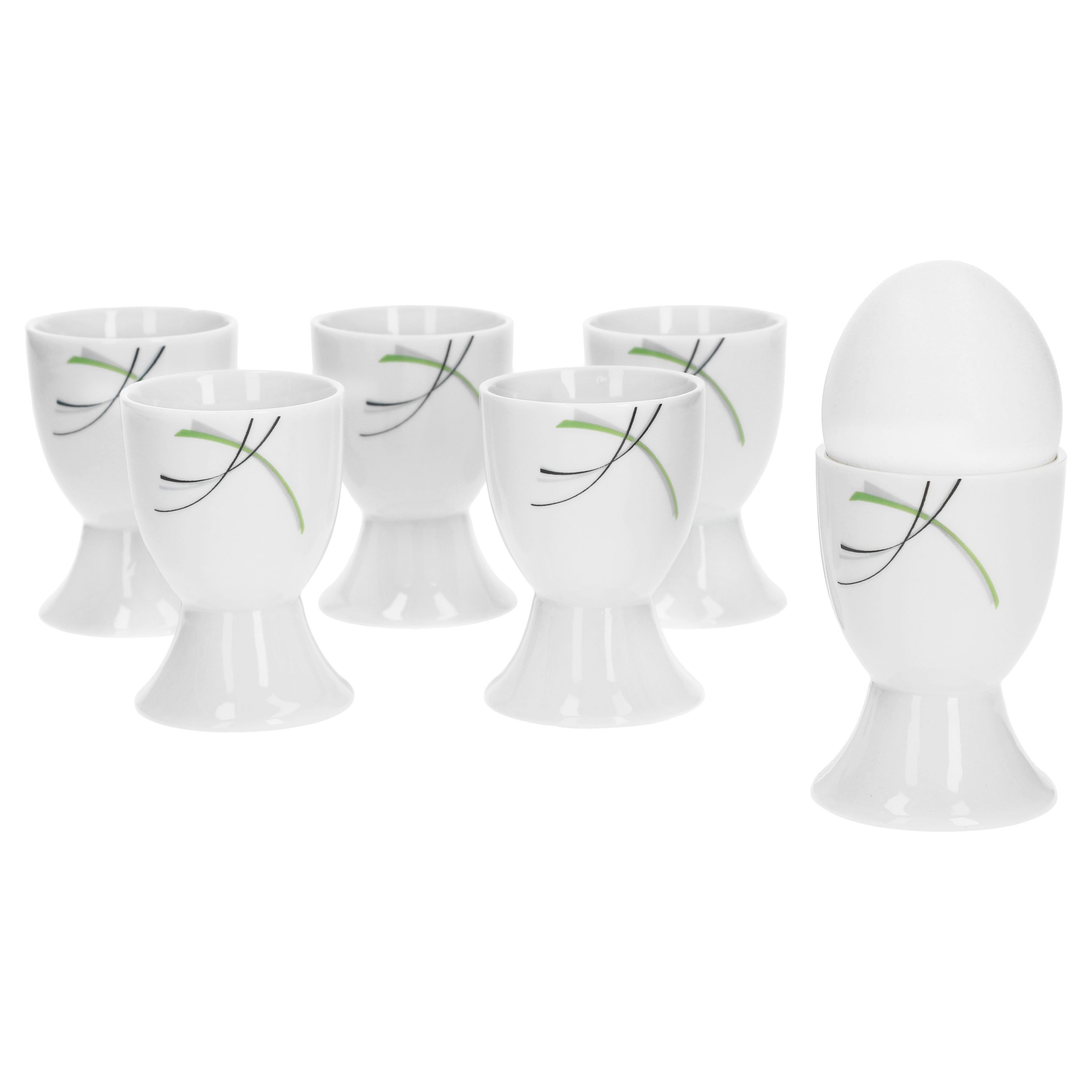 van Well Eierbecher 6er Set Eierbecher Donna 4,8cm - weißes Porzellan mit Liniendekor