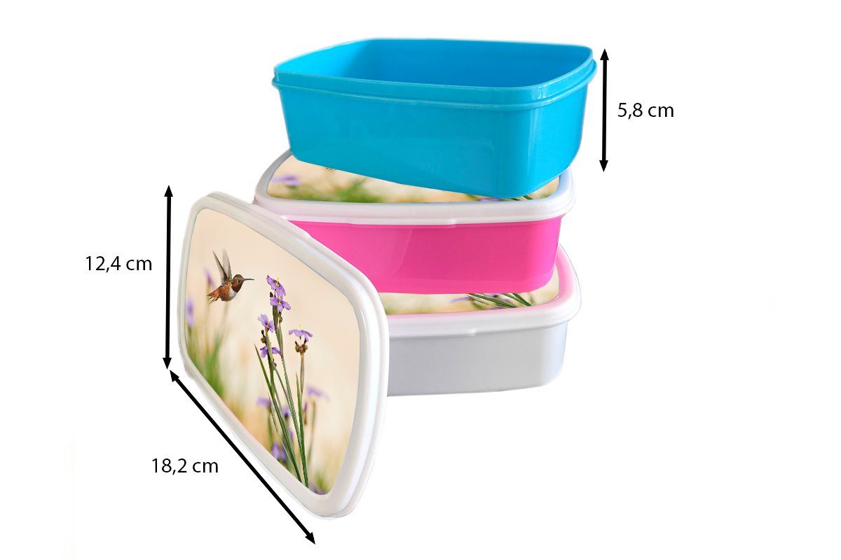 - Kolibri Erwachsene, und Mädchen Lila, - und weiß - Brotdose, Kinder für Blumen MuchoWow (2-tlg), Lunchbox für Jungs Brotbox Vogel Kunststoff,