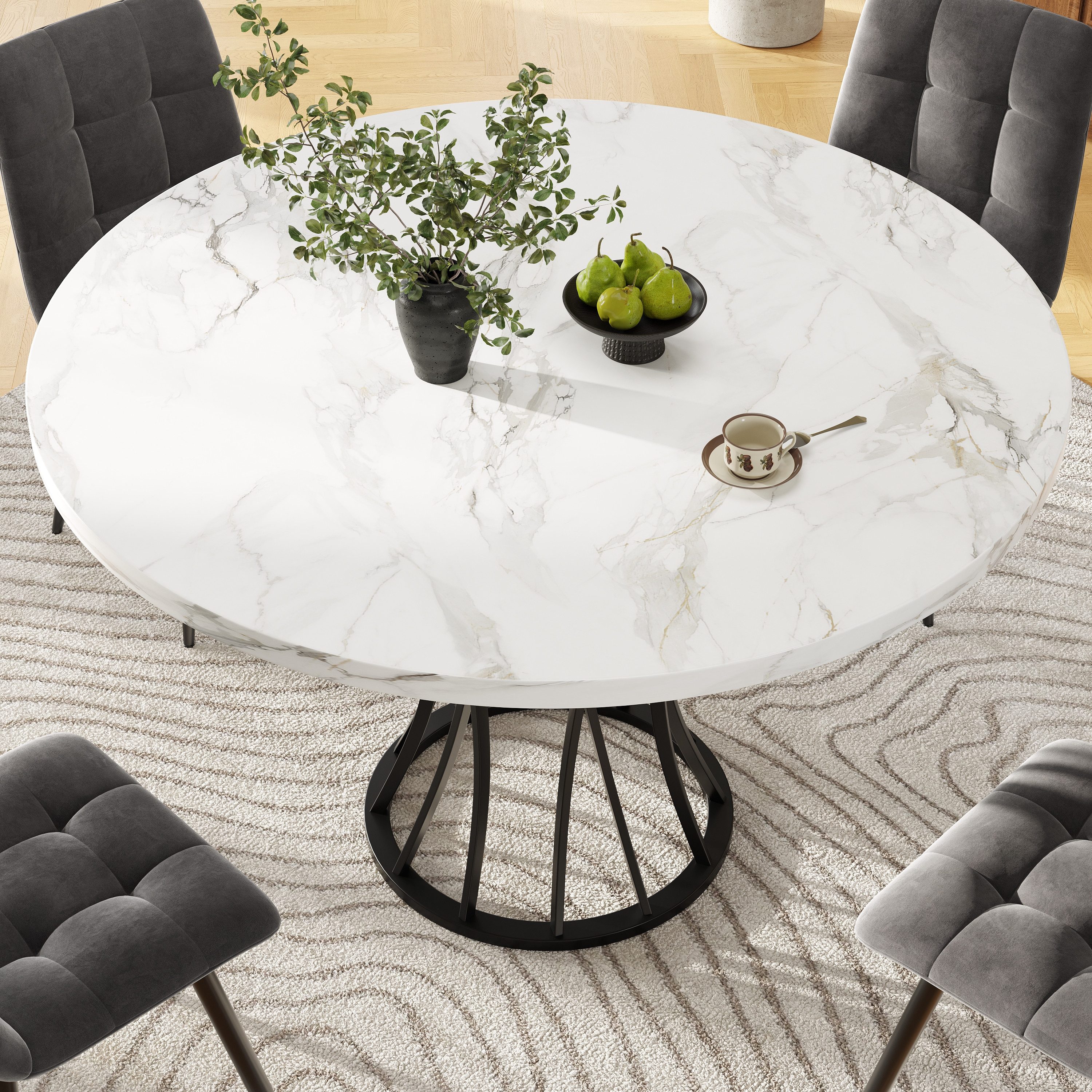 KLAM HOME Esstisch Runder Esstisch (80 x 80 x 76 cm), küchentisch, stabiler metallrahmen (moderne marmor - Oder esstische, frühstückstisch für 4-6 Personen), ge – Bild 3 von 5