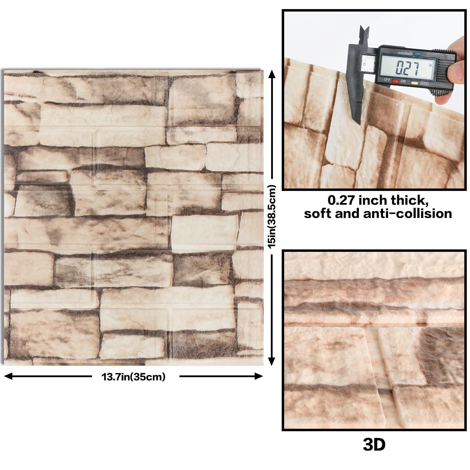 Zaewry 3D-Tapete 3D-Wandpaneele Selbstklebend, 10 Stück Wandverkleidung Selbstklebend, (10 St), 35x38 cm Wandaufkleber Wasserdicht Wandtapete