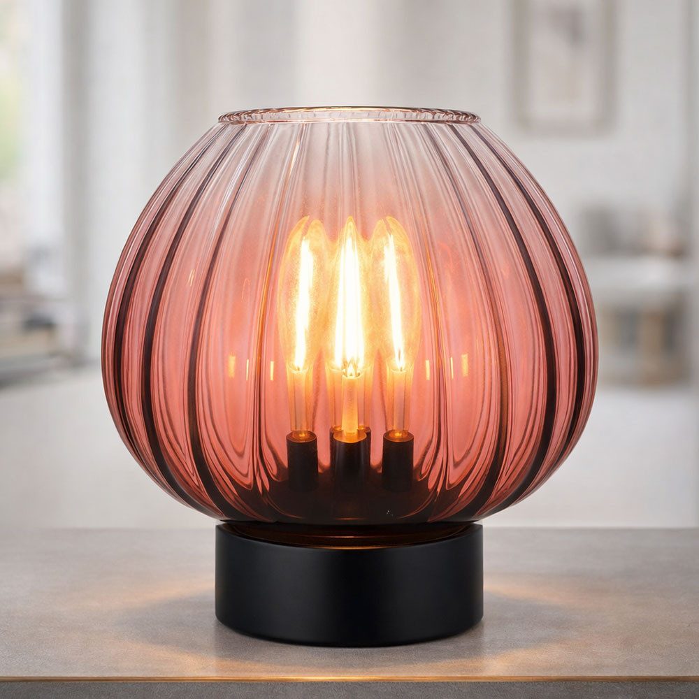 GLOBO LIGHTING LED Tischleuchte, Leuchtmittel inklusive, Warmweiß, LED Tischleuchte Beistelllampe Glas rot Nachttischlampe H 23,5 cm
