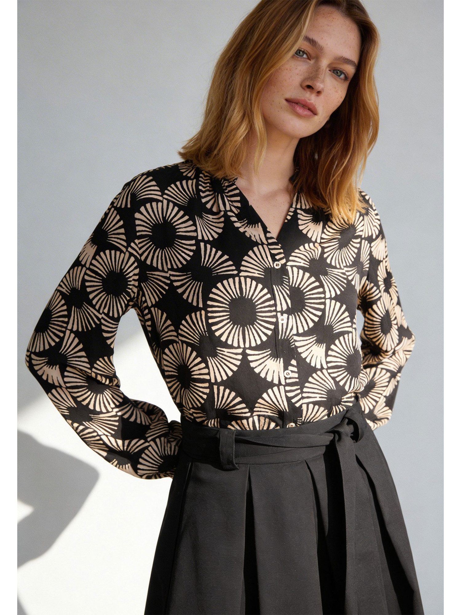 MORE&MORE Klassische Bluse fließende Viskosebluse mit Print günstig online kaufen