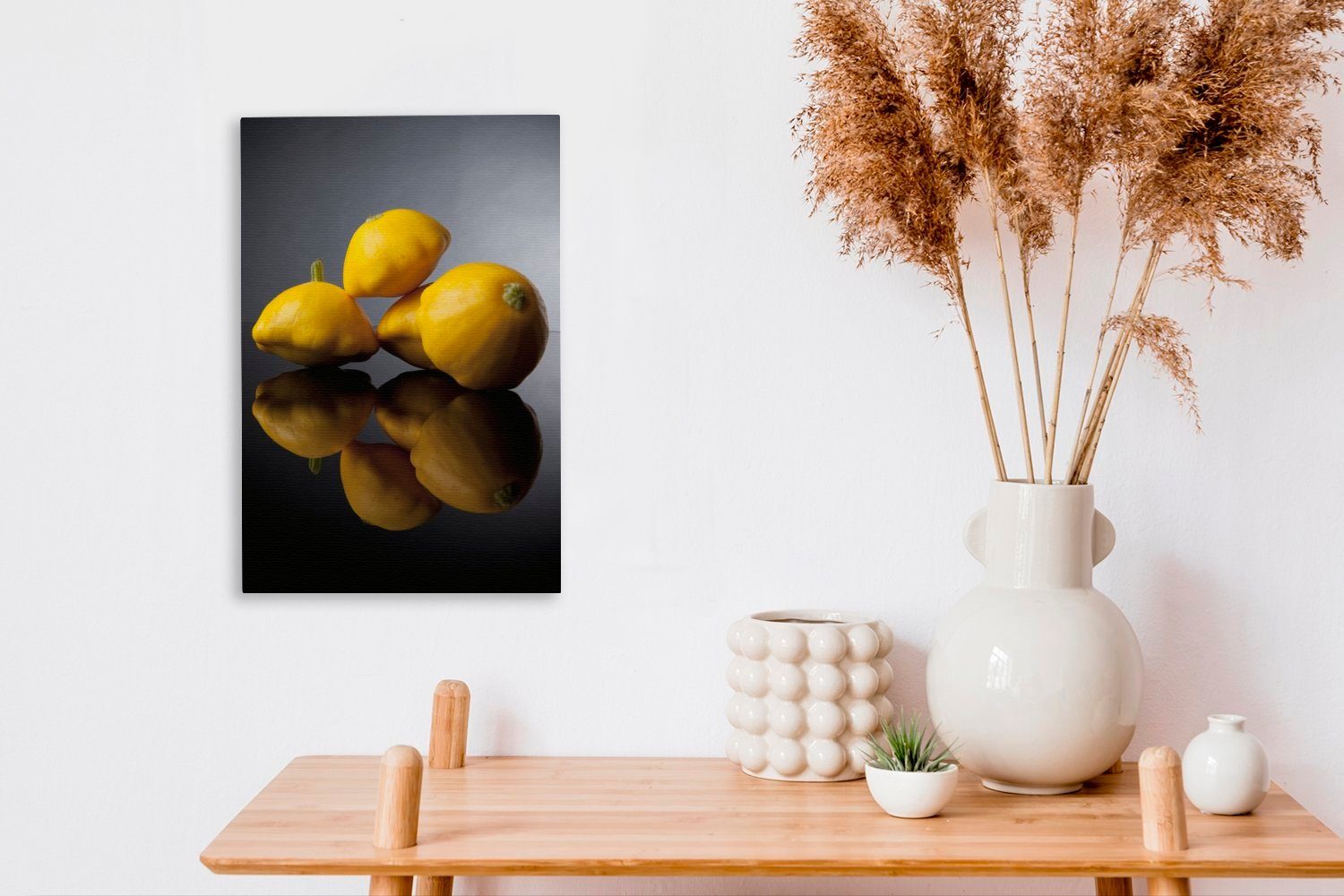 Leinwandbild abgebildet, gelbe 20x30 OneMillionCanvasses® Glas bespannt auf fertig St), schwarzem inkl. cm Patissons Zackenaufhänger, (1 Vier Gemälde, Leinwandbild