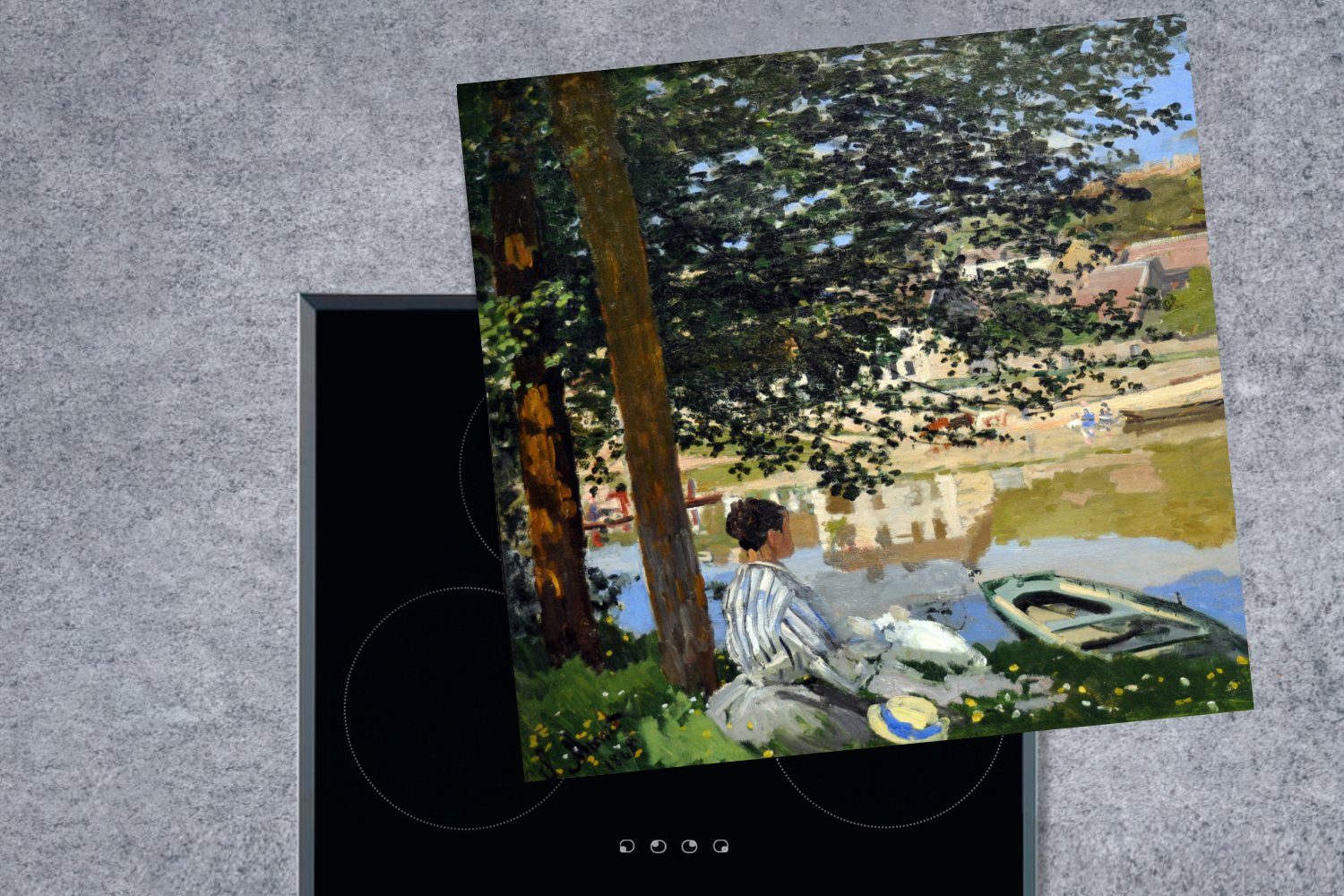 MuchoWow Herdblende-/Abdeckplatte Am Ufer tlg), Seine, - der 78x78 Bennecourt küche Vinyl, Arbeitsplatte cm, Ceranfeldabdeckung, (1 für Monet, Claude