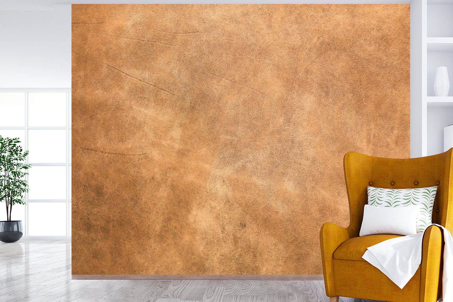 MuchoWow Fototapete Leder - Strukturiert - Lederoptik - Braun, Matt, bedruckt, Montagefertig Vinyl Tapete, Wandtapete, 275x220 cm