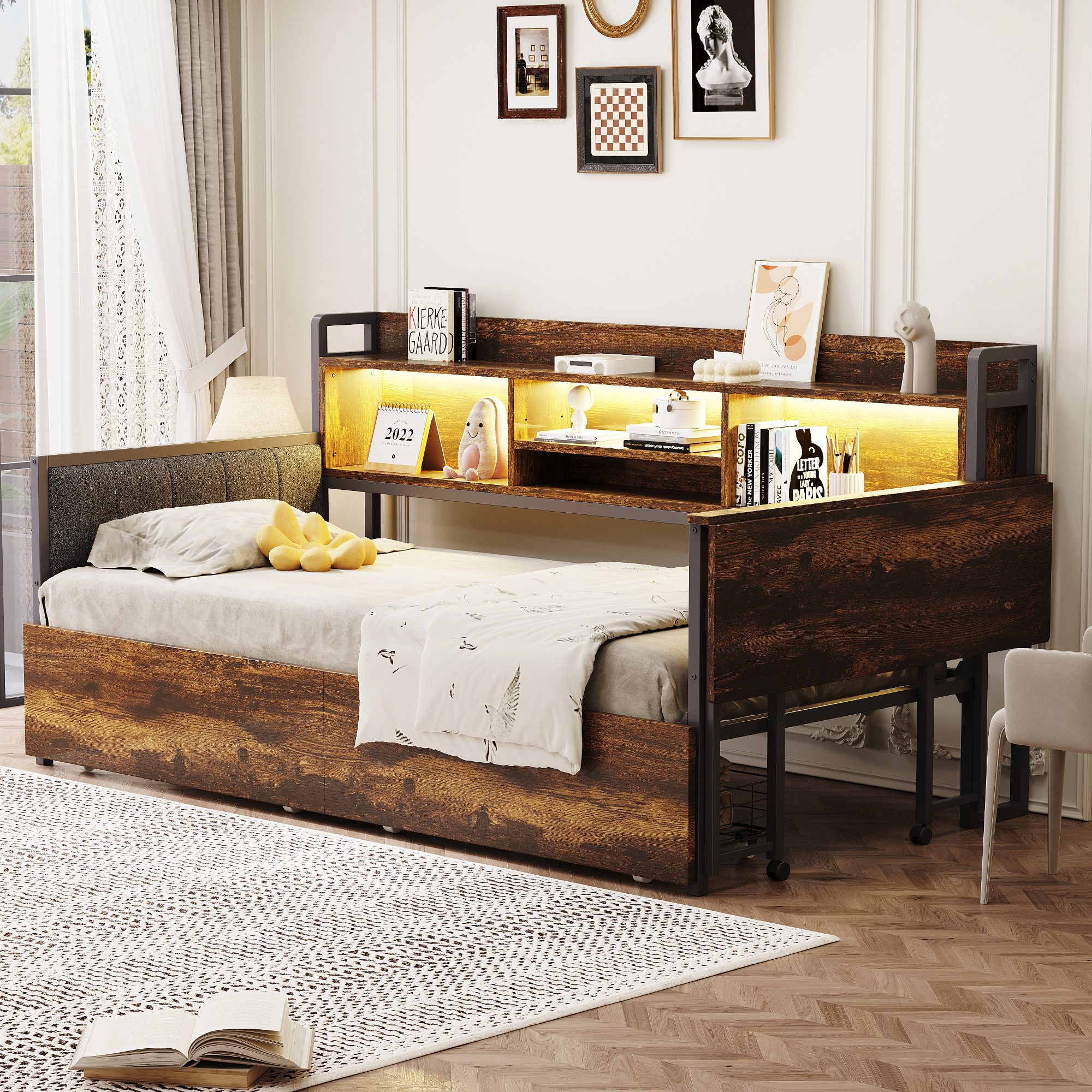 Merax Daybett 90x200cm mit LED-Beleuchtung und Steckdose (Eisen-Sofabett Ei günstig online kaufen