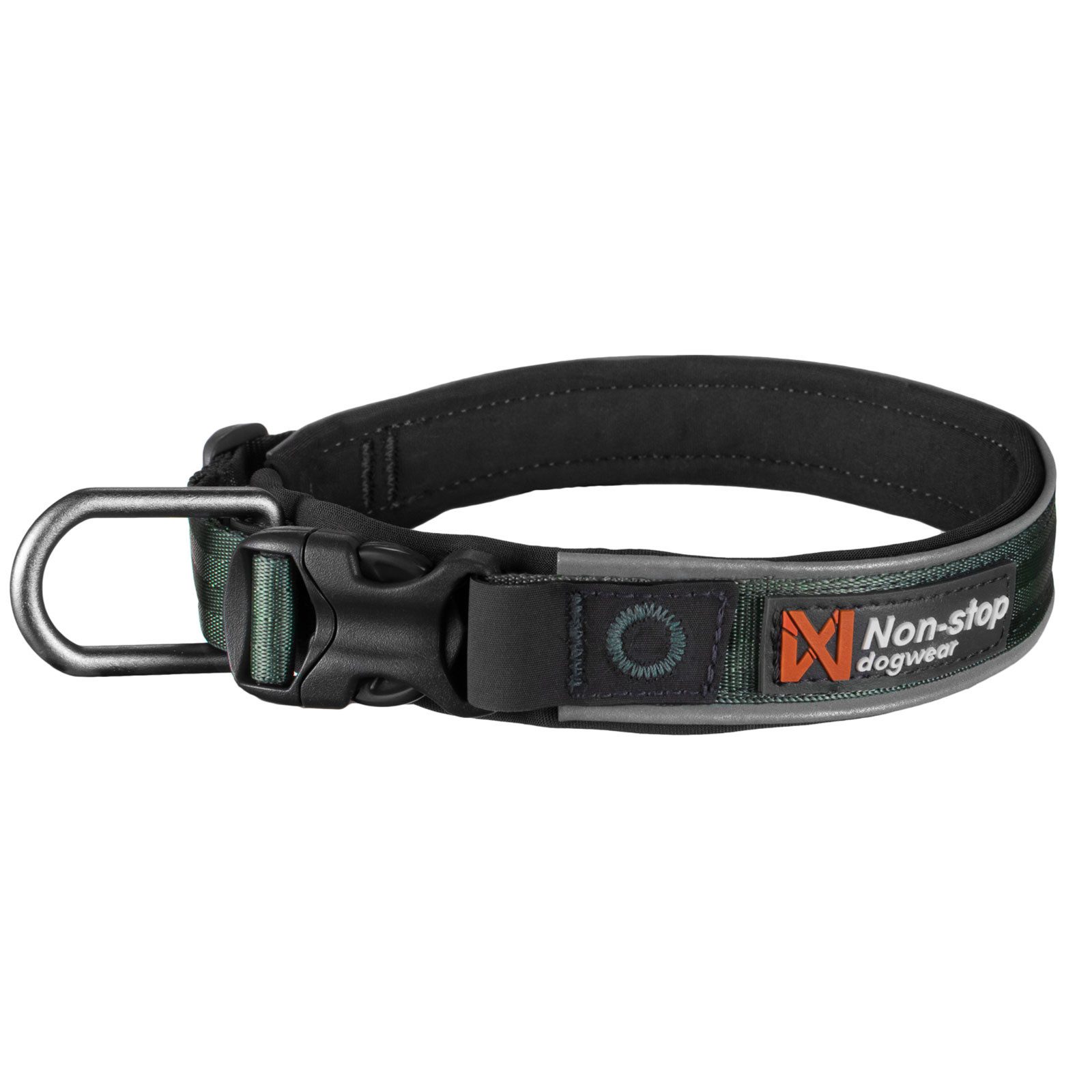 Non-stop dogwear Hunde-Halsband ROAM Collar green, Neopren-Polsterung; Nylon-Gurtband; Aluminium D-Ring, gepolstertes Halsband für jede Aktivität