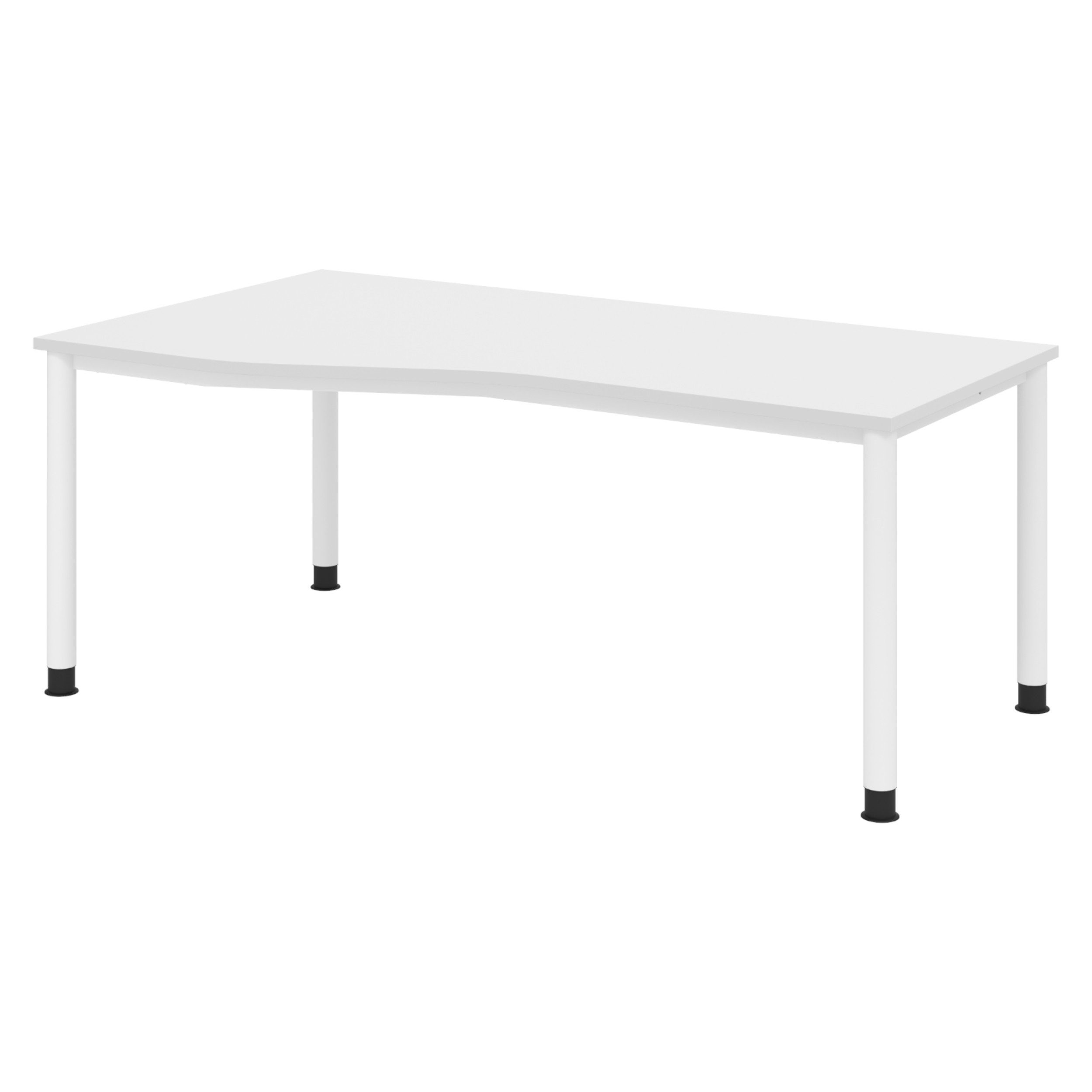 bümö Schreibtisch Serie-H, Gestell: Weiß, Freiform: 180 x 100 cm - Dekor: Weiß