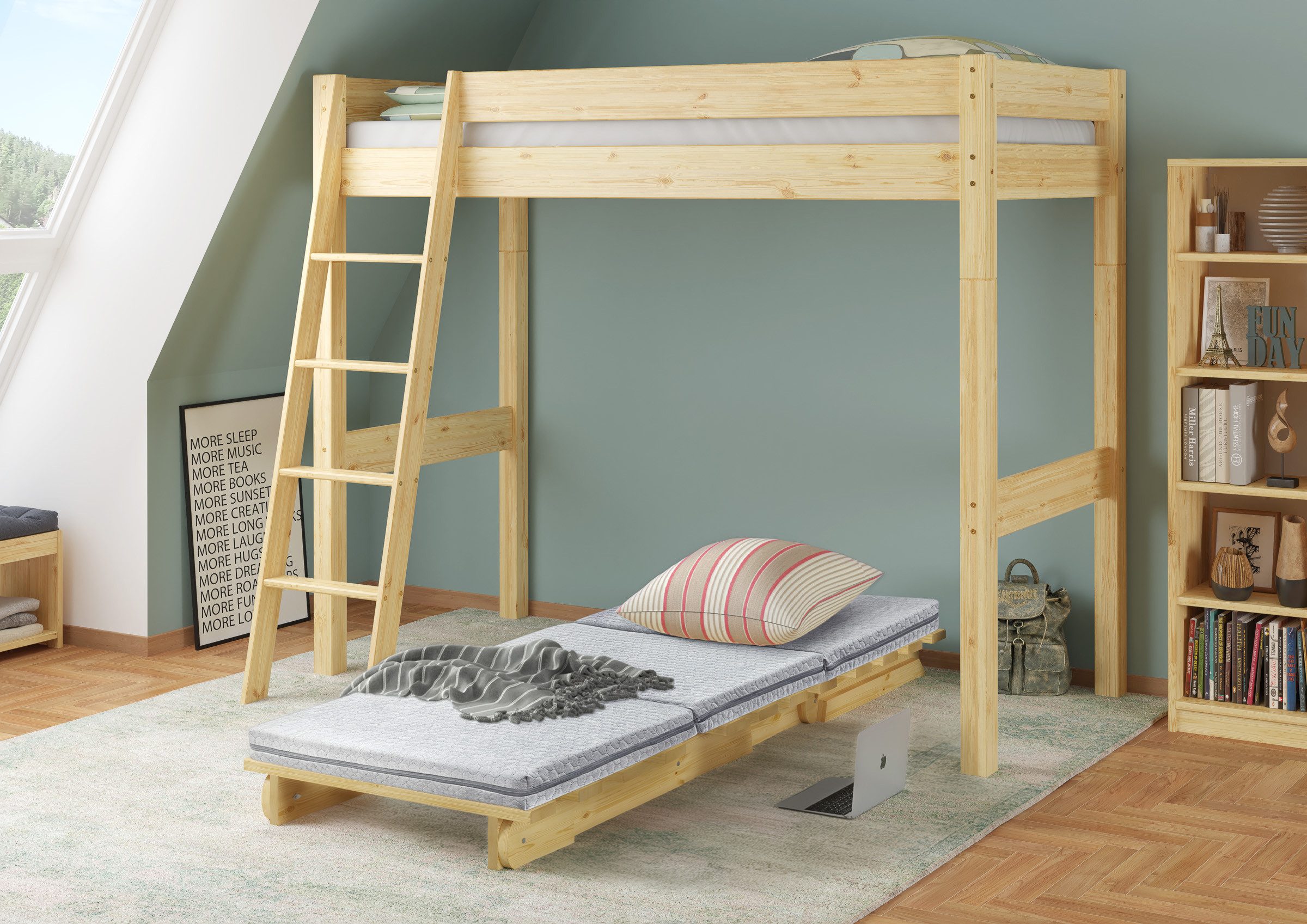 ERST-HOLZ Stapelbett Funktionsbett Klappbett Sofabett 80 x 200 cm Kiefer Massiv