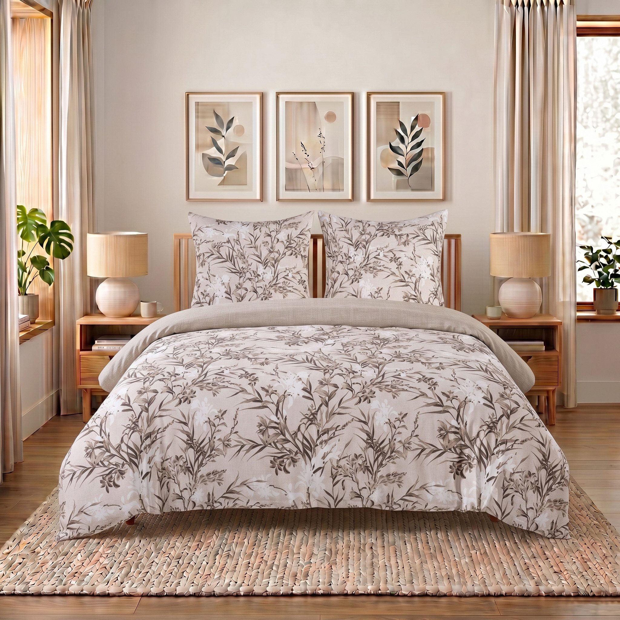 Buymax Bettwäsche Yaprak, Wendebettwäsche-Set, Einzel- & Doppelbetten, Polycotton, 3 teilig, Bettbezug-Set 200x220 cm Reißverschluss, 60% …