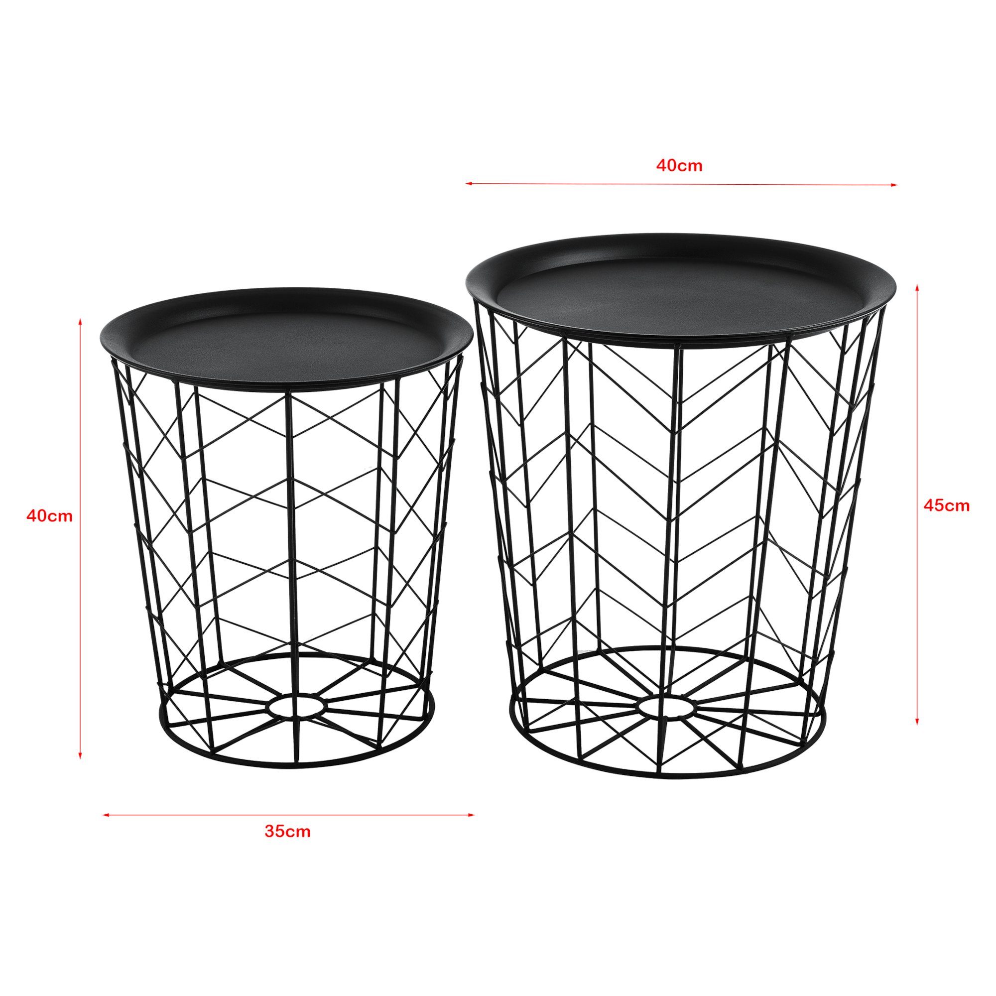 2-St., Set en.casa (Set, Cerisey Metallkorb 2er aus Beistelltisch Metall 2er Schwarz Set),