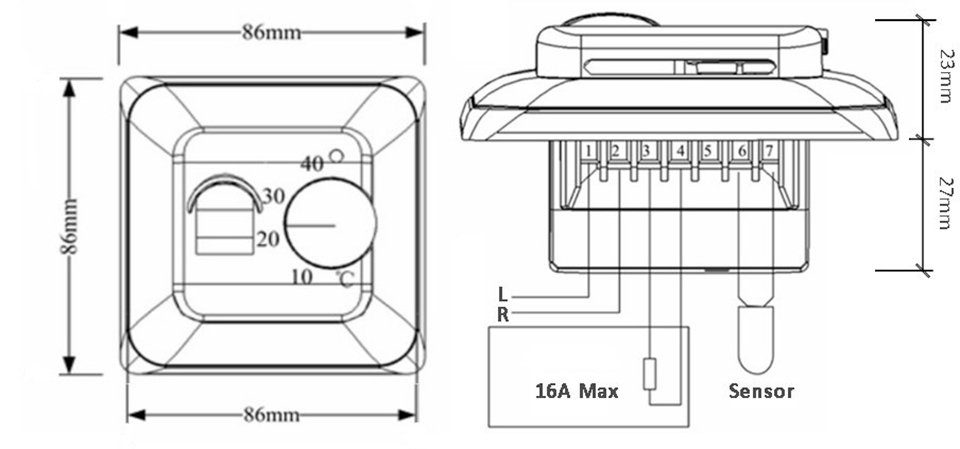 PEROBE Raumthermostat Temperaturregler analog, Bodenfühler elektrische elektronisch, Fußbodenheizungen mit für