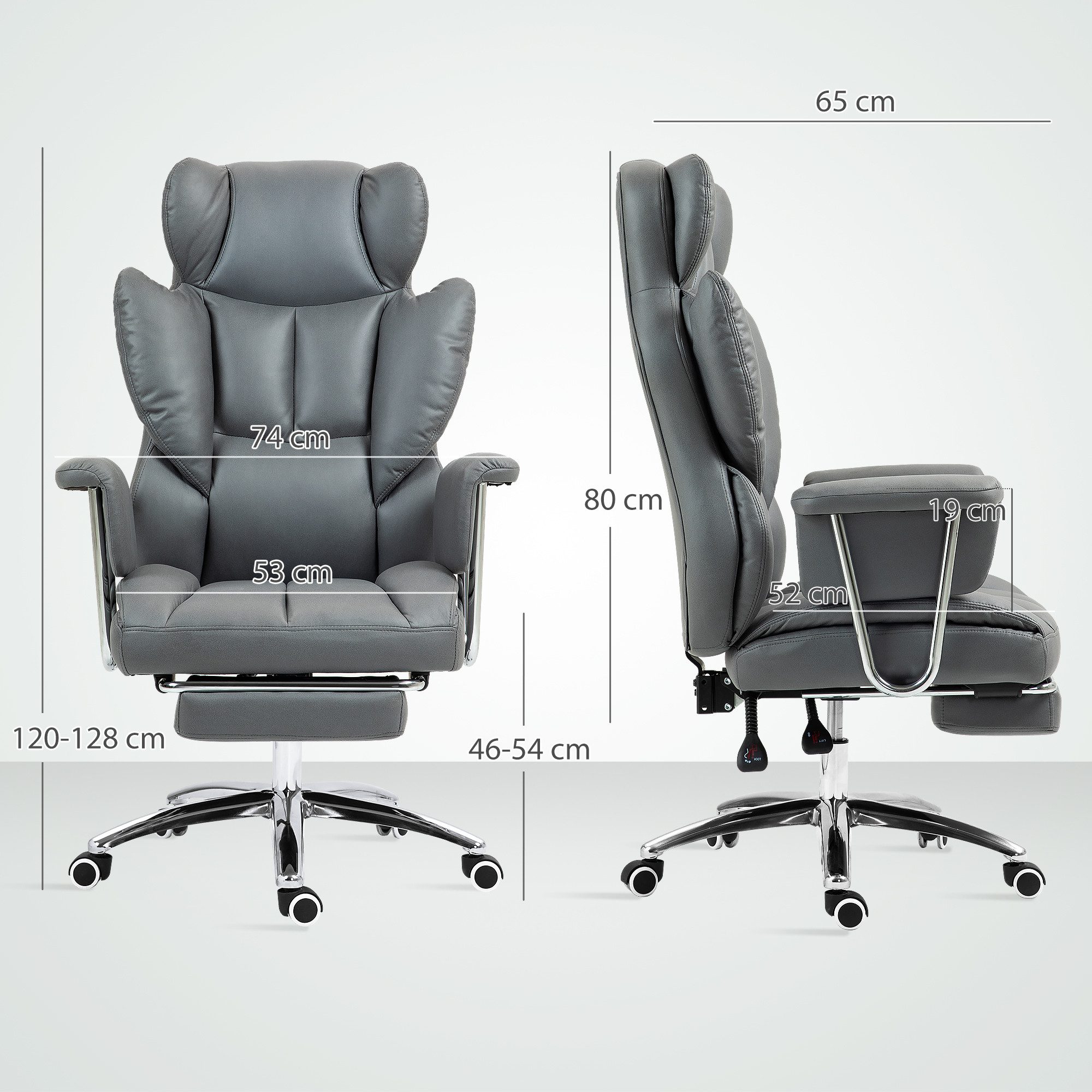 HOMCOM Schreibtischstuhl mit Liegefunktion, Fußstütze, ergonomisch, höhenverstellbar (Bürostuhl, 1 St), bis 120 kg belastbar, für Büro, Arbeitszimmer, Dunkelgrau