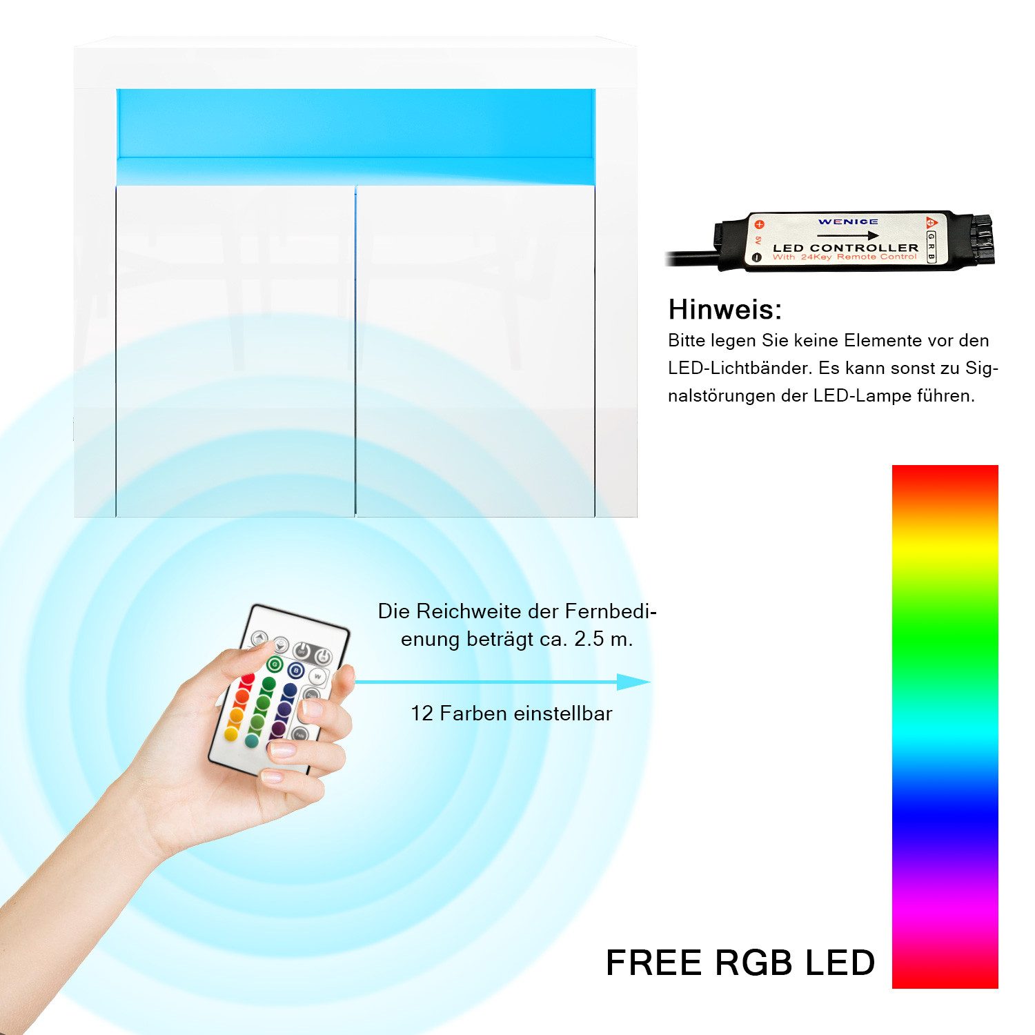 SONNI Highboard Sideboard weiß Hochglanz mit LED Beleuchtung 116x93x35cm, S günstig online kaufen