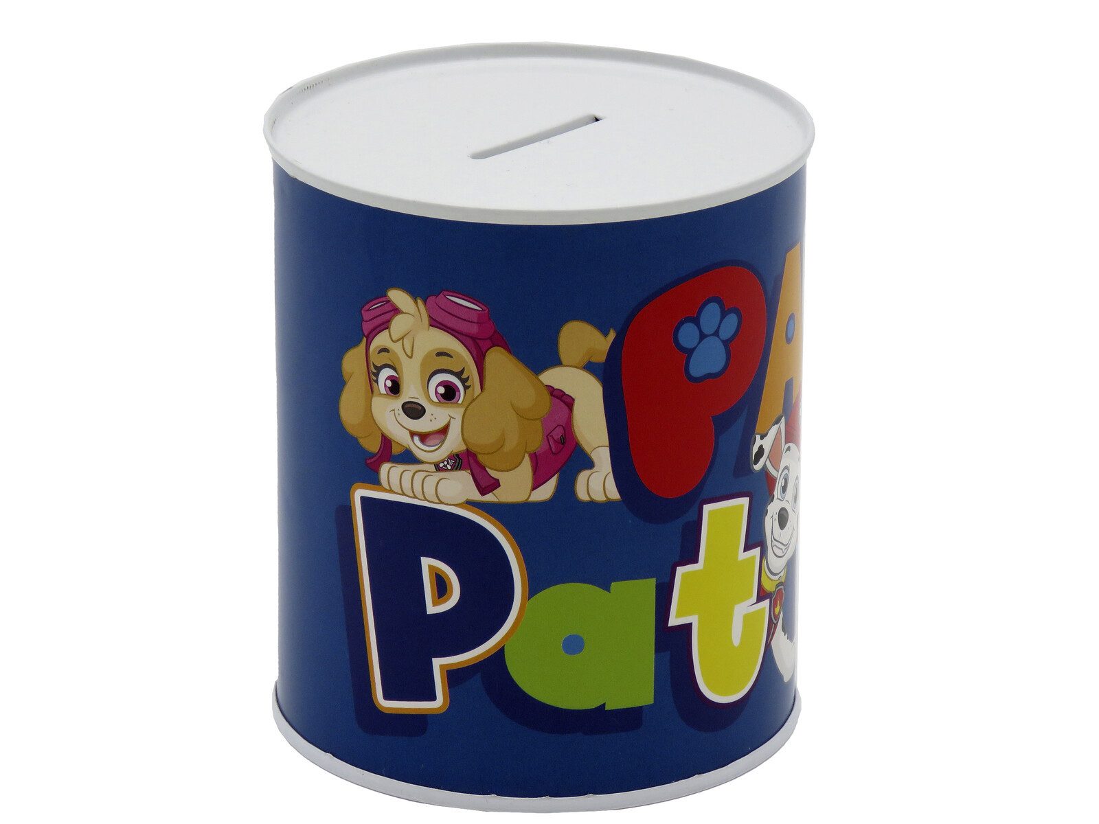 PAW PATROL Spardose Metall Sparbüchse zylindrisch mit Schlitz für Münzen und Scheine