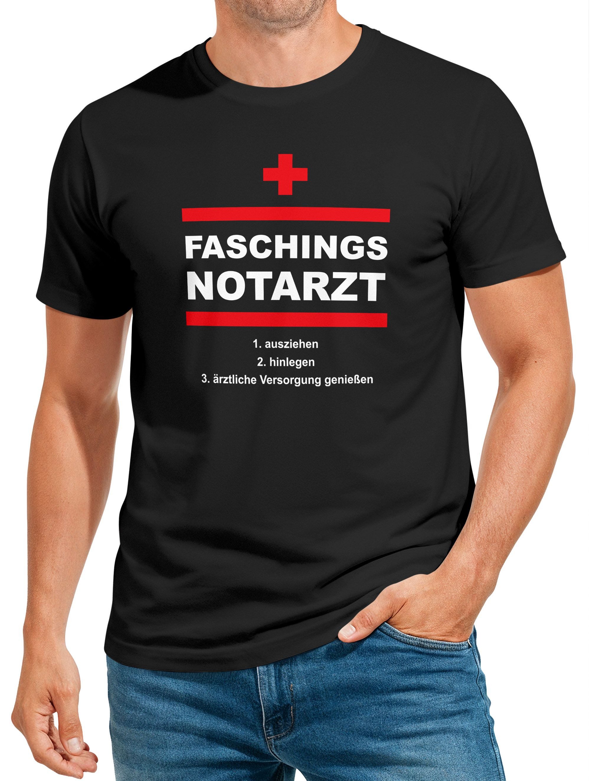MoonWorks Print-Shirt Herren T-Shirt Karneval Faschings Notarzt lustiges Party-Shirt mit Print